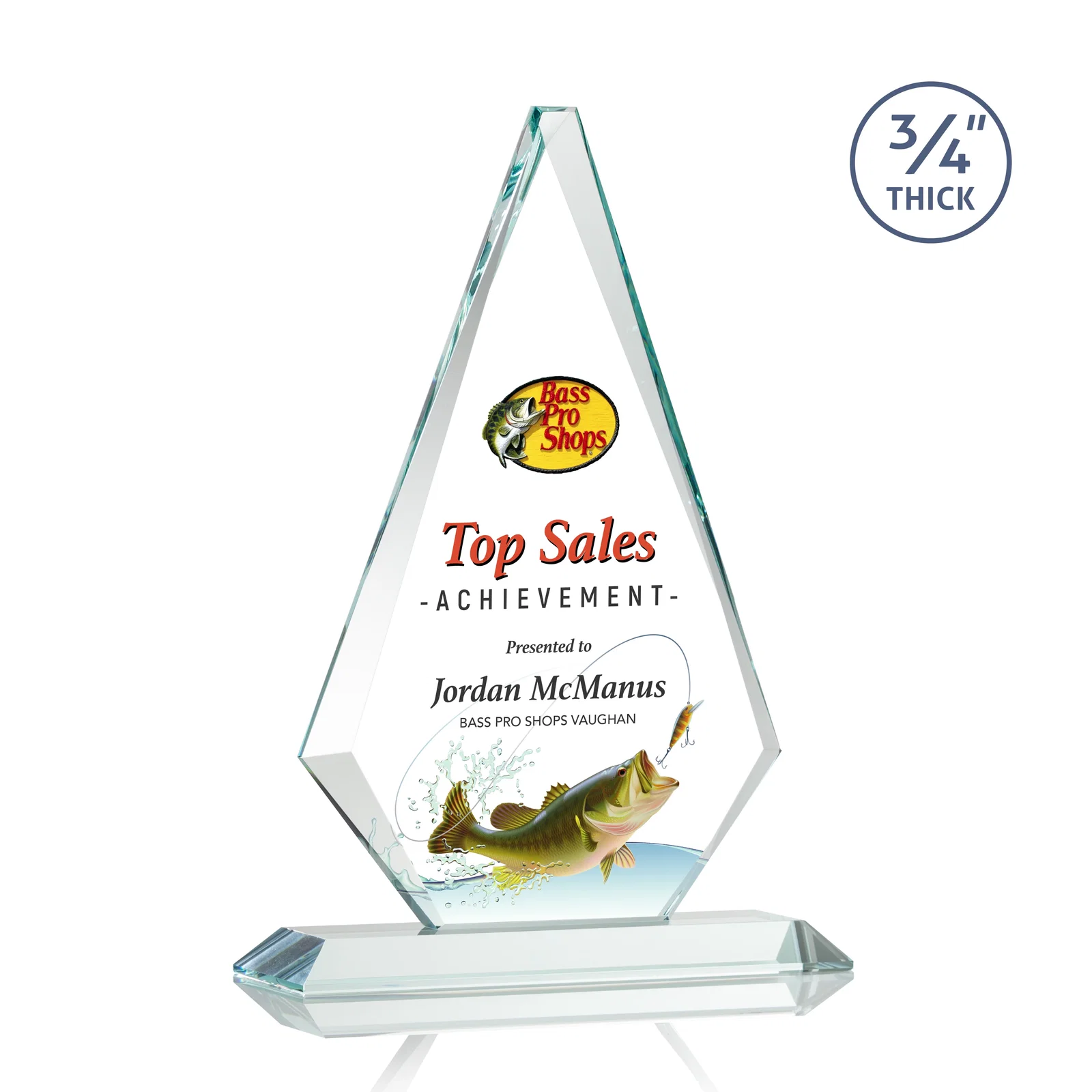 Custom printed Starfire Crystal Diamond Award With Etch and VividPrint Accent for sales achievement awards
