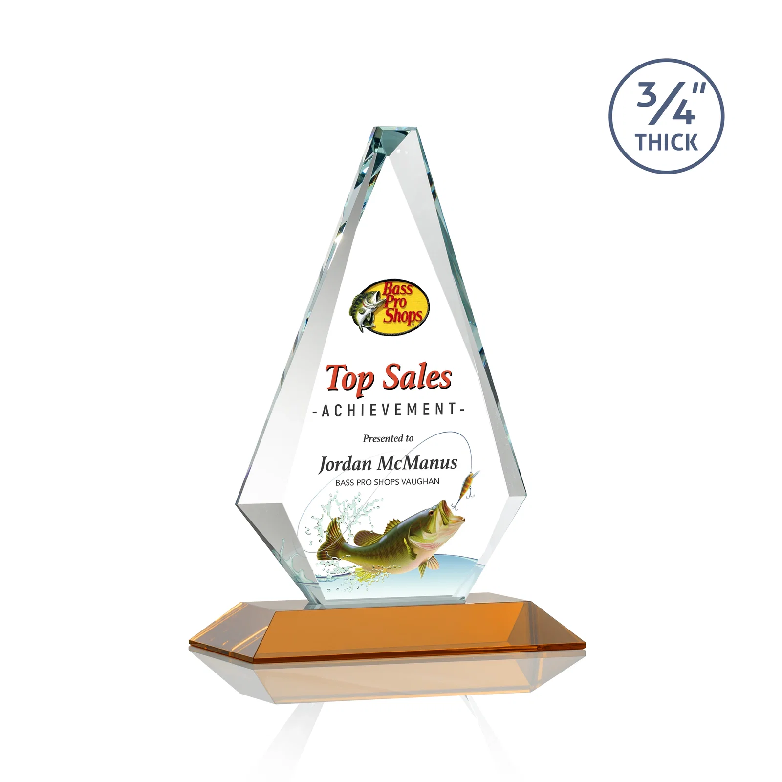 Custom printed Starfire Crystal Diamond Award With Etch and VividPrint Accent for donor appreciation