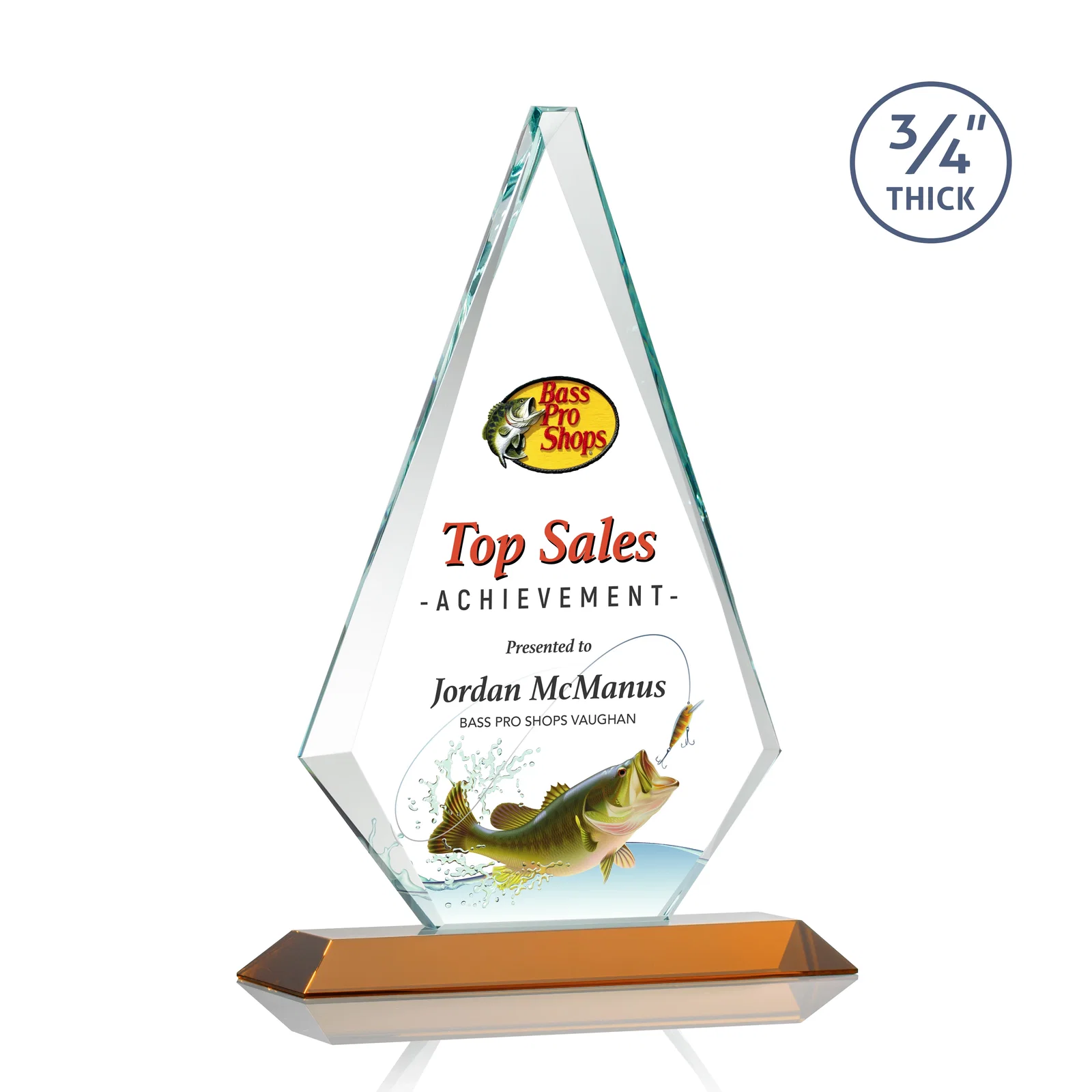 Custom printed Starfire Crystal Diamond Award With Etch and VividPrint Accent for safety achievement programs