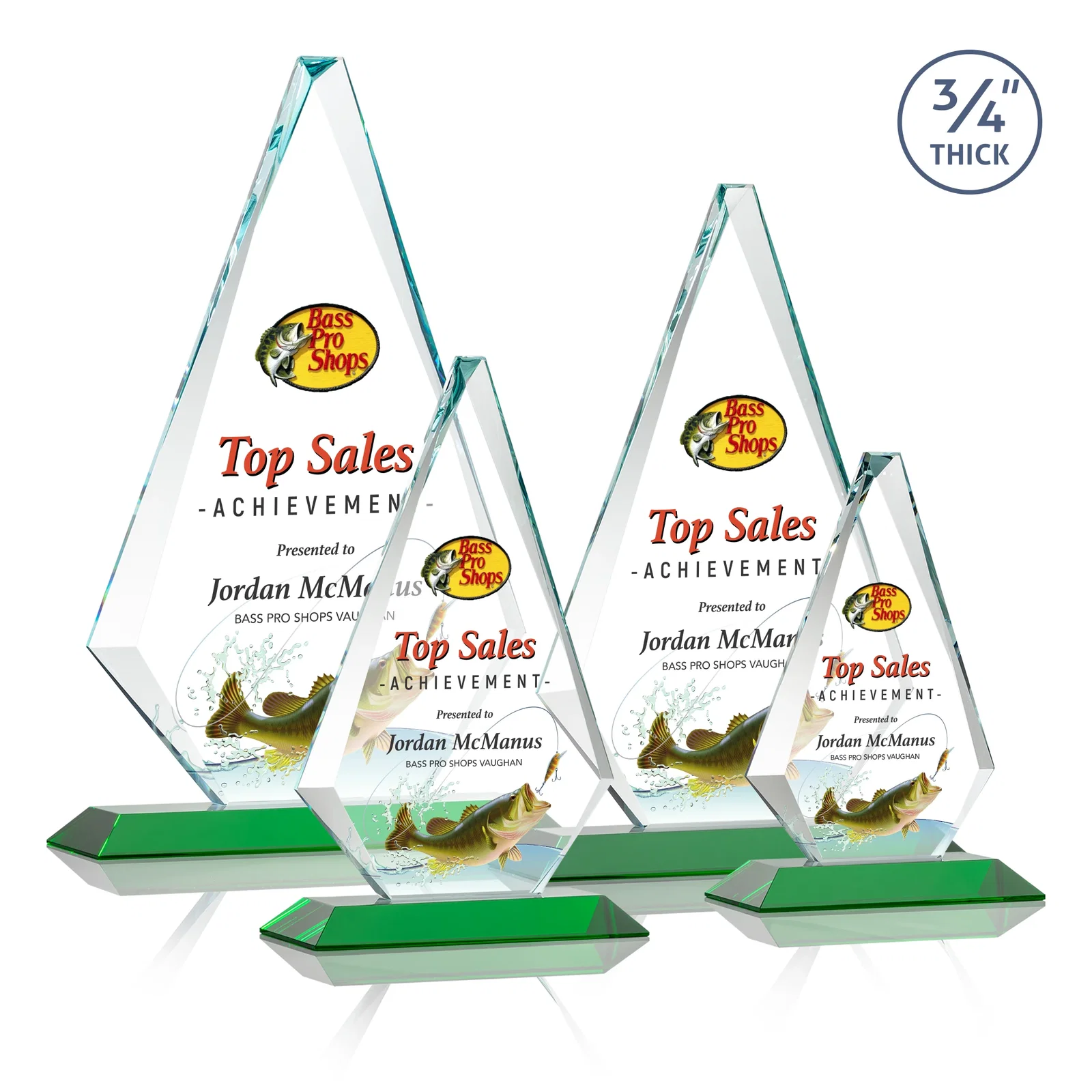 Custom printed Starfire Crystal Diamond Award With Etch and VividPrint Accent for dealer and partner awards