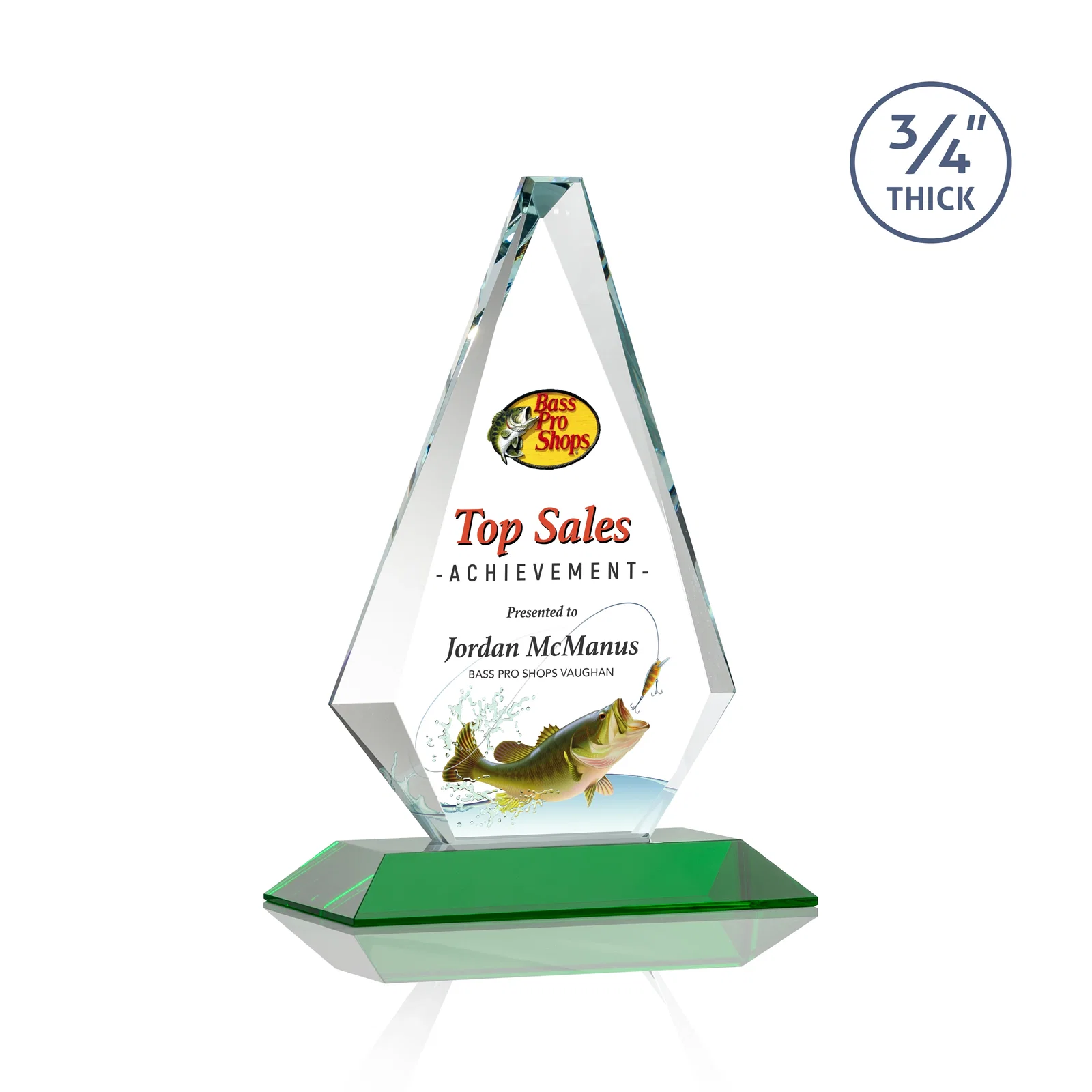 Custom printed Starfire Crystal Diamond Award With Etch and VividPrint Accent for company anniversary events