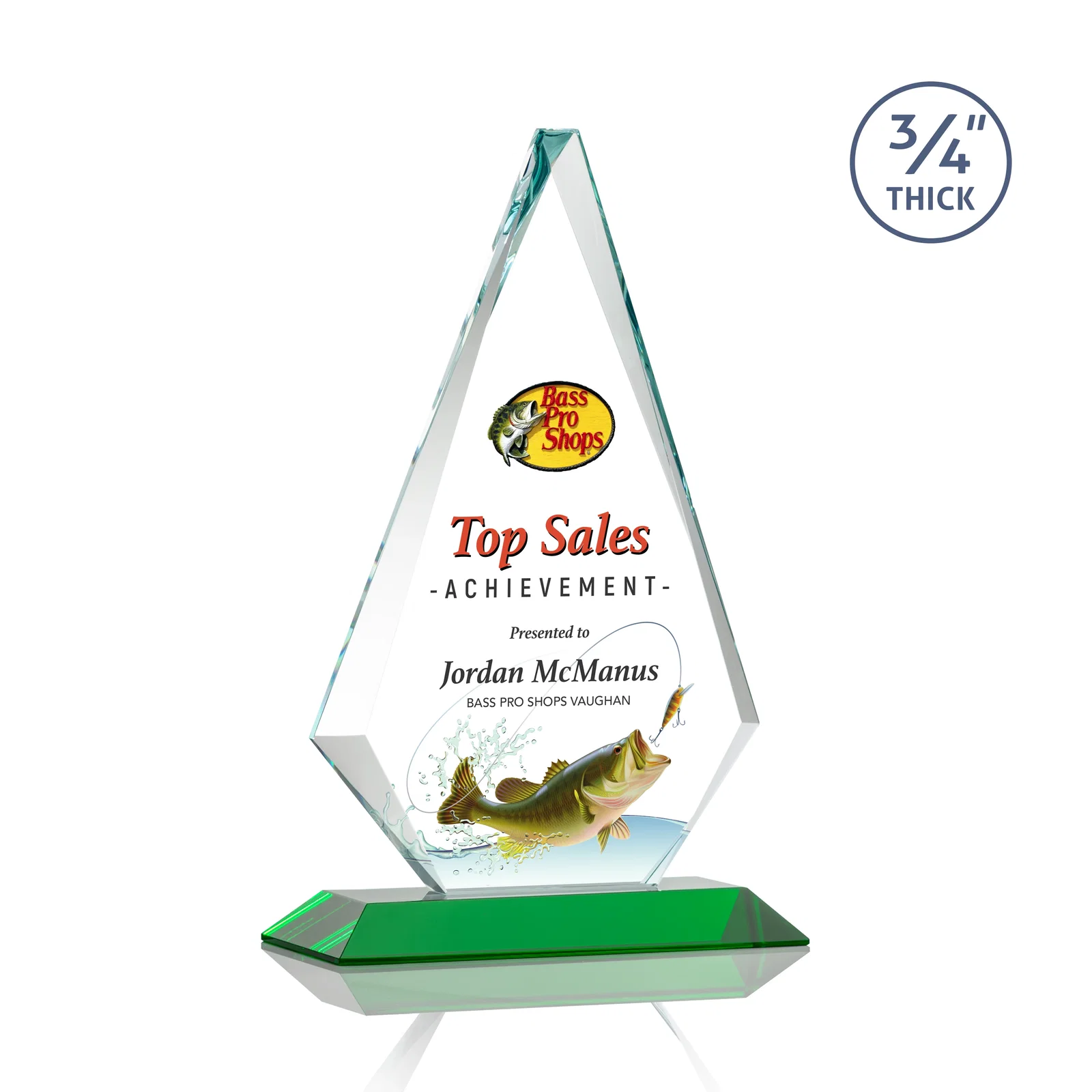 Customized Starfire Crystal Diamond Award With Etch and VividPrint Accent for employee recognition
