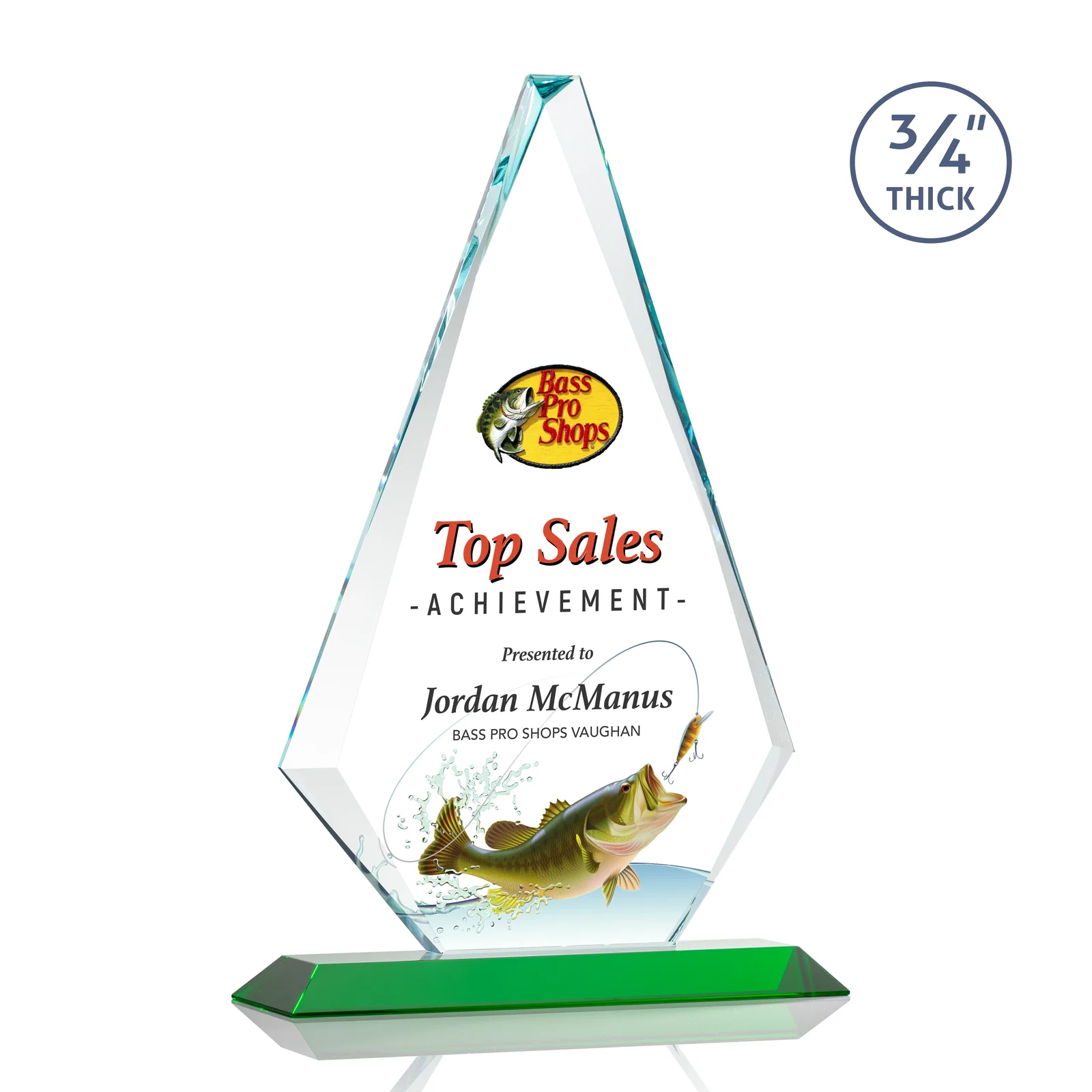 Customized Starfire Crystal Diamond Award With Etch and VividPrint Accent for service anniversary gifts