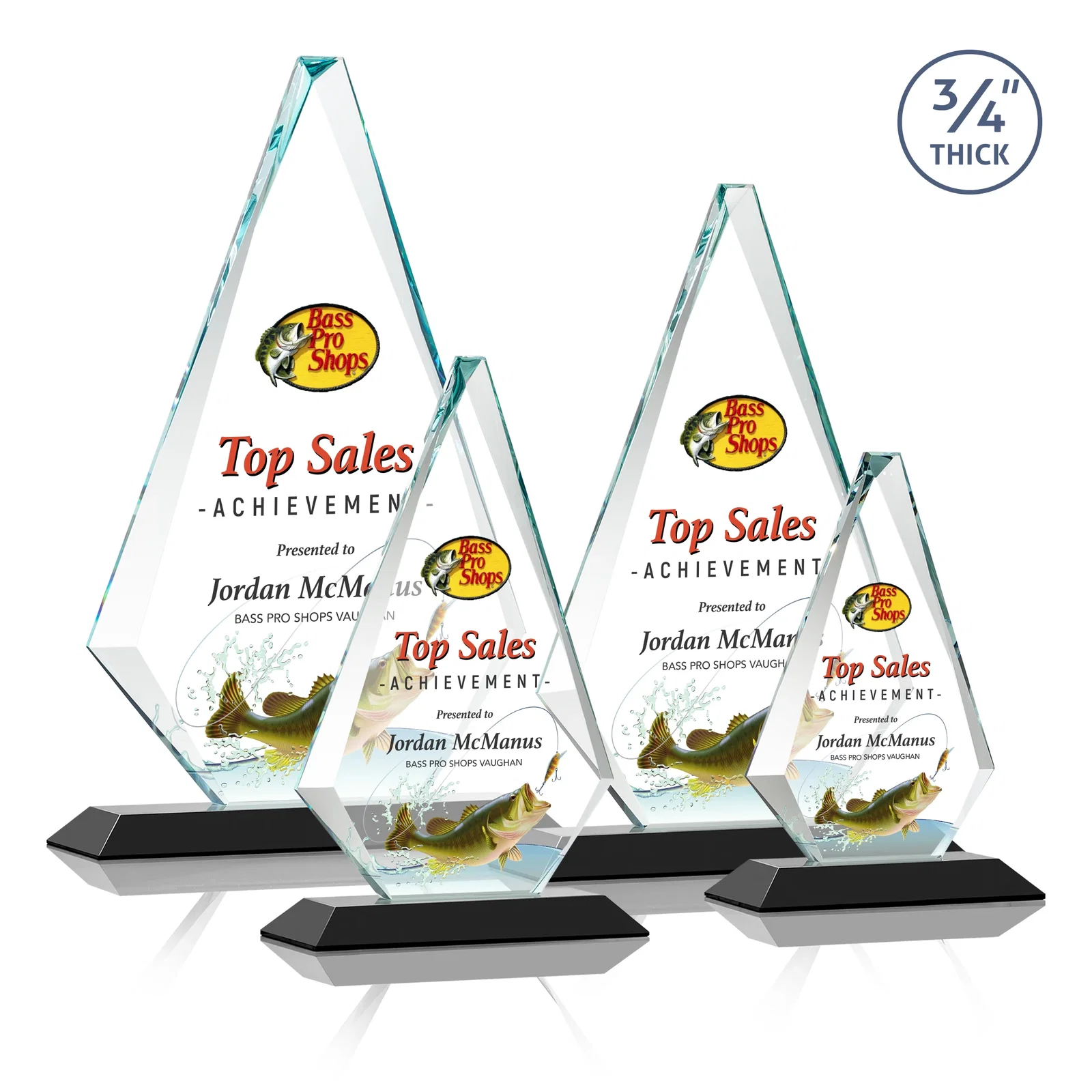 Customized Starfire Crystal Diamond Award With Etch and VividPrint Accent for sales achievement awards