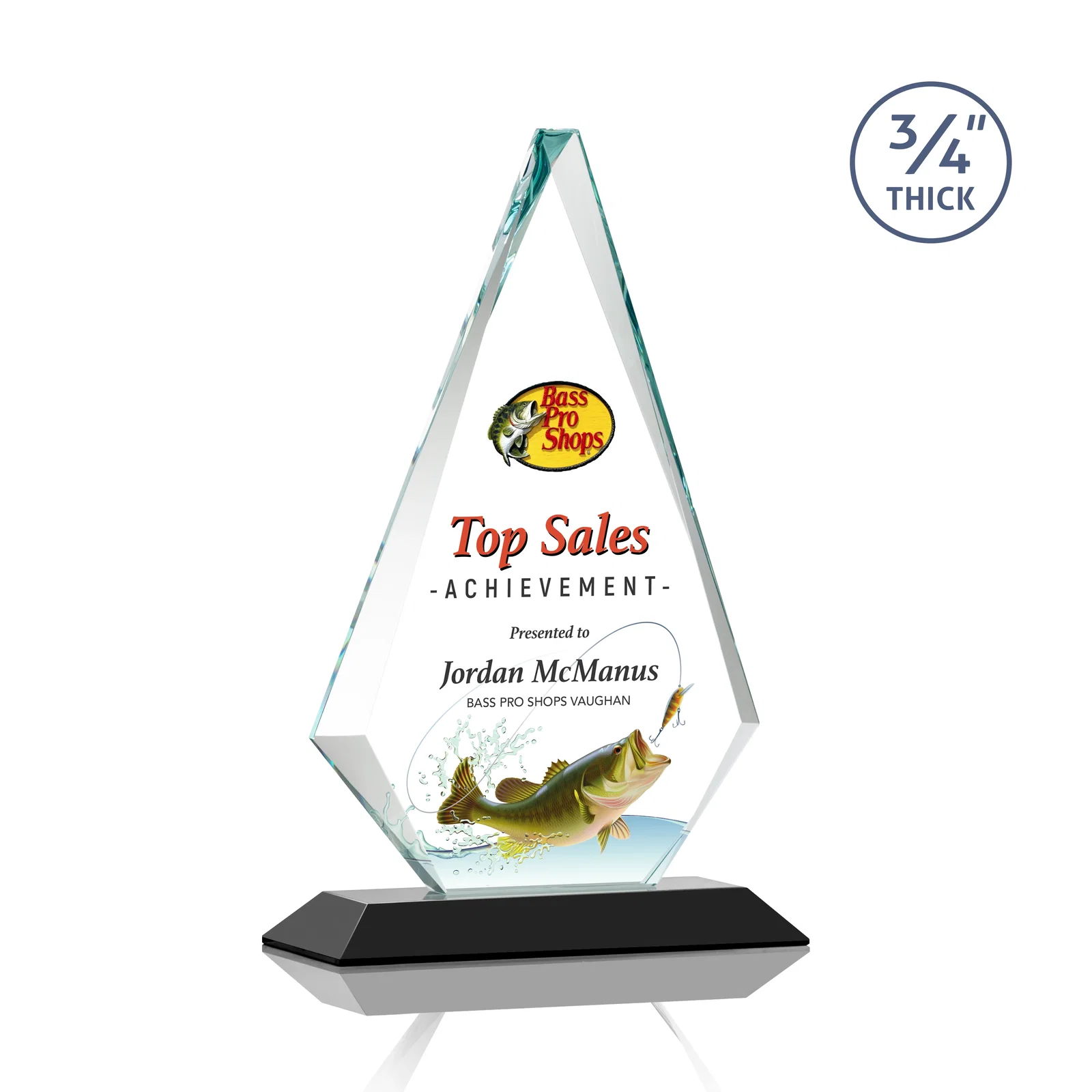 Customized Starfire Crystal Diamond Award With Etch and VividPrint Accent for team milestone celebrations