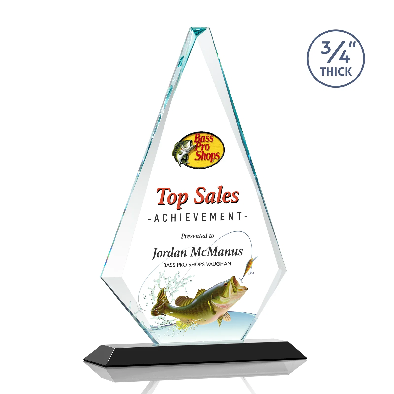 Customized Starfire Crystal Diamond Award With Etch and VividPrint Accent for graduation ceremonies