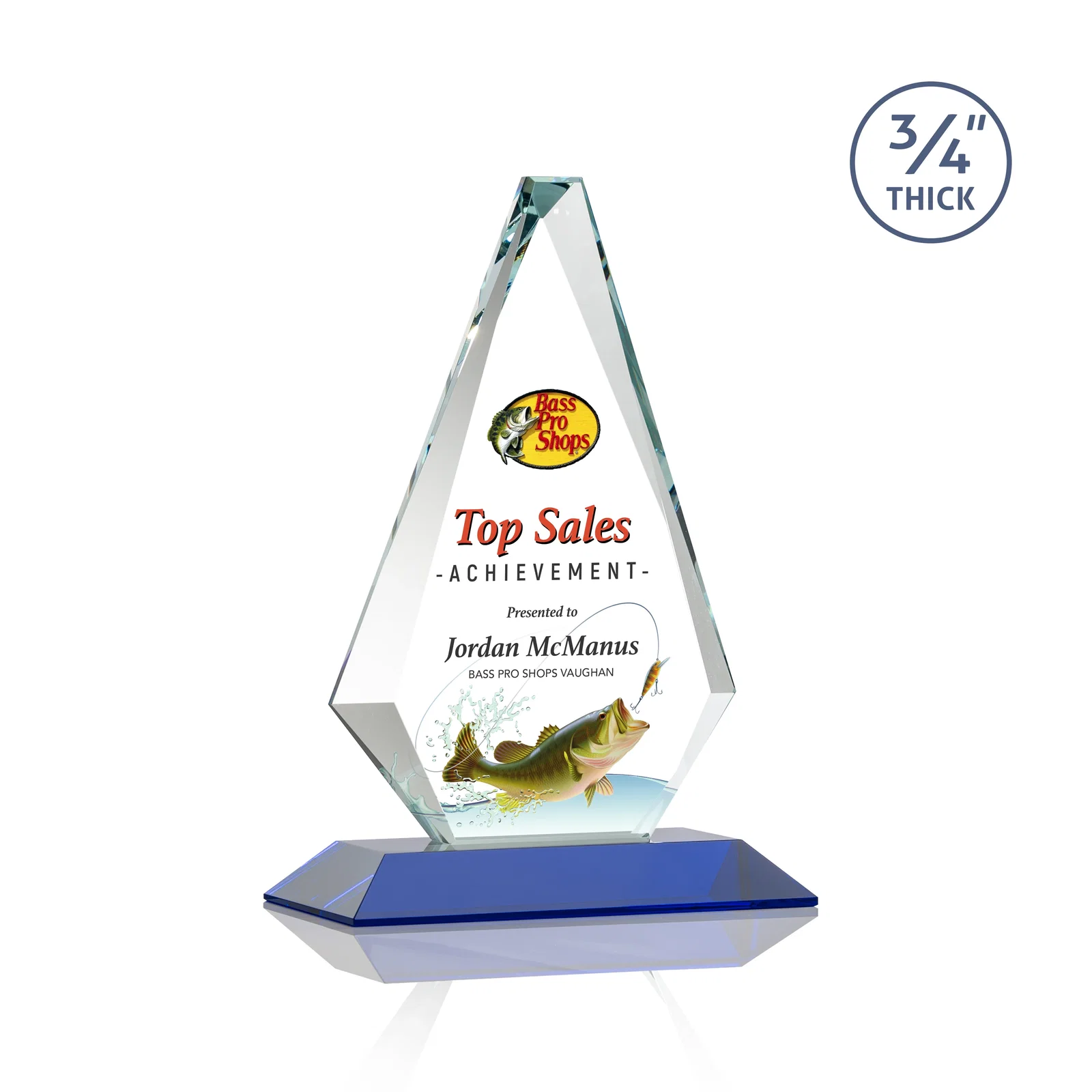 Customized Starfire Crystal Diamond Award With Etch and VividPrint Accent for volunteer appreciation