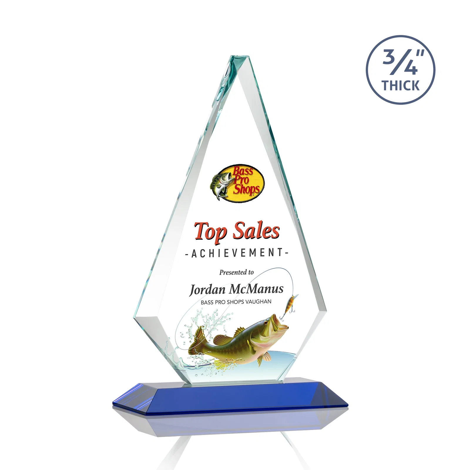 Customized Starfire Crystal Diamond Award With Etch and VividPrint Accent for dealer and partner awards
