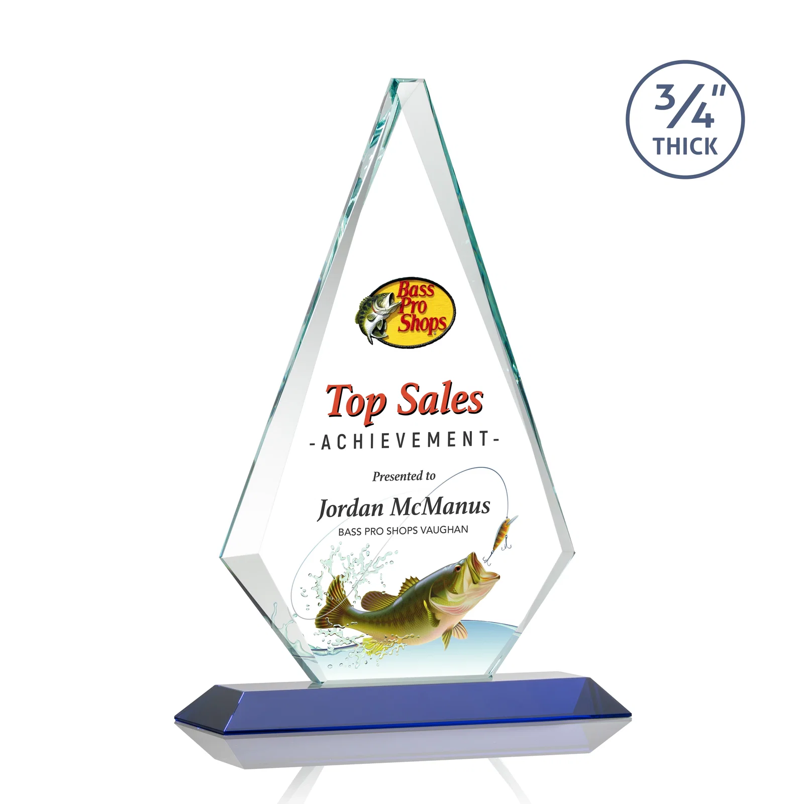 Customized Starfire Crystal Diamond Award With Etch and VividPrint Accent for company anniversary events