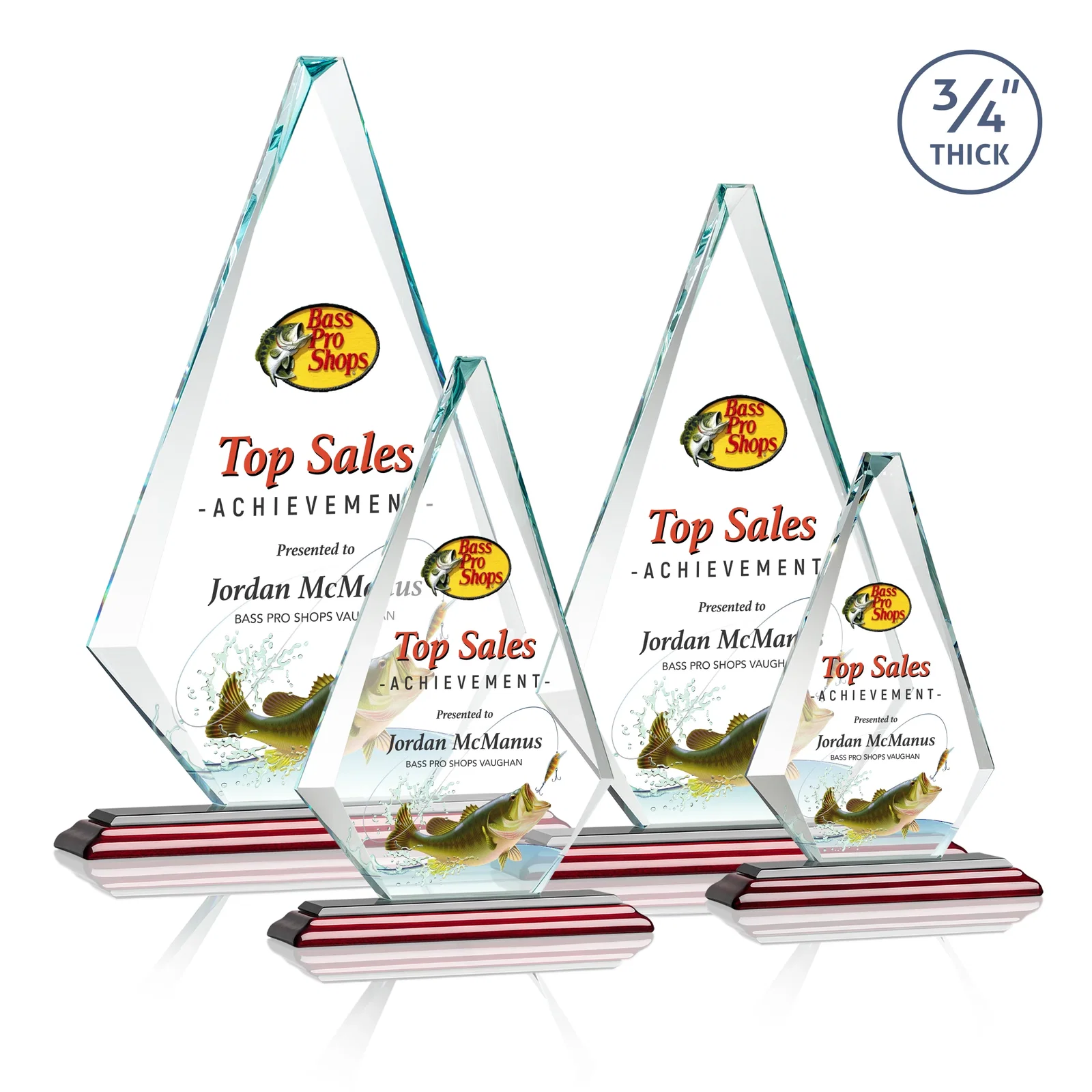 Custom engraved Starfire Crystal Diamond Award With Etch and VividPrint Accent for corporate award ceremonies