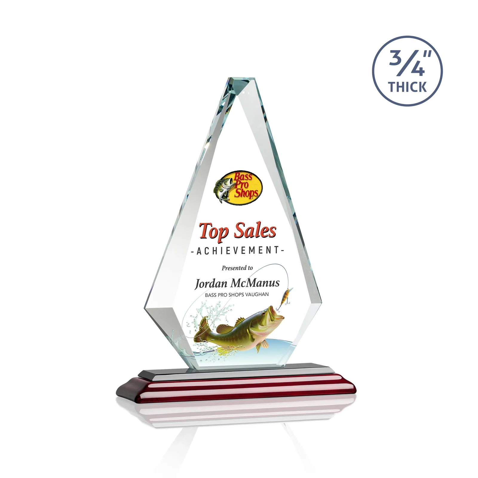 Custom engraved Starfire Crystal Diamond Award With Etch and VividPrint Accent for service anniversary gifts