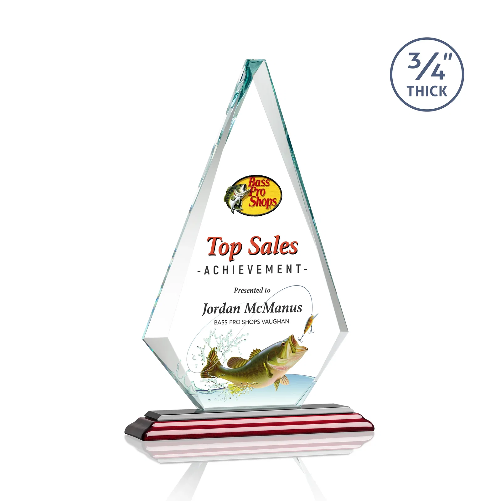 Custom engraved Starfire Crystal Diamond Award With Etch and VividPrint Accent for sales achievement awards