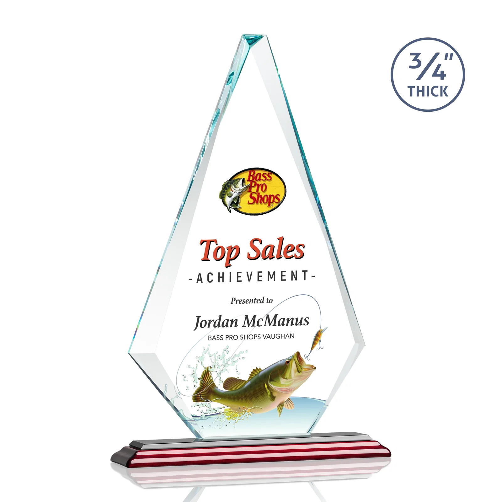 Custom engraved Starfire Crystal Diamond Award With Etch and VividPrint Accent for team milestone celebrations