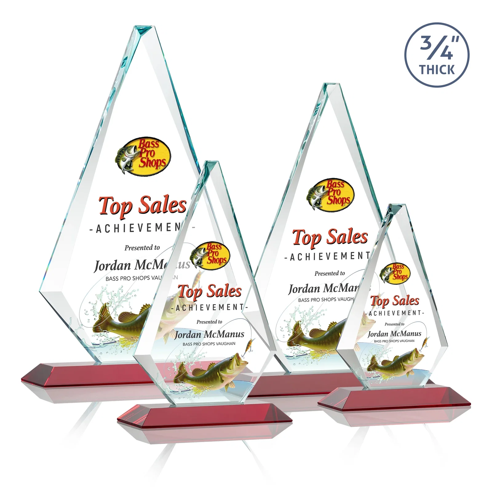 Custom engraved Starfire Crystal Diamond Award With Etch and VividPrint Accent for donor appreciation