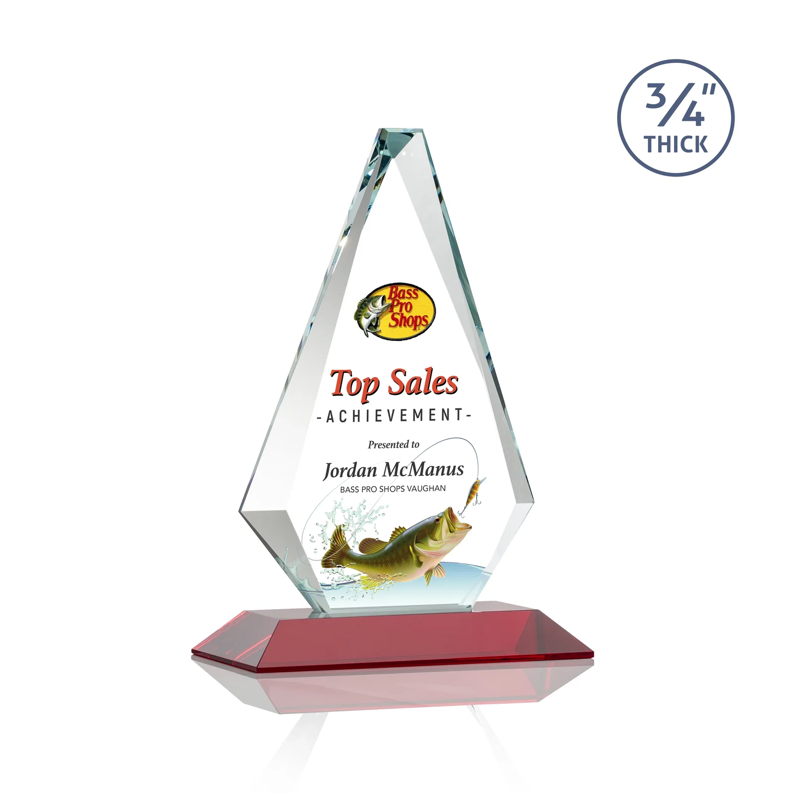 Custom engraved Starfire Crystal Diamond Award With Etch and VividPrint Accent for graduation ceremonies