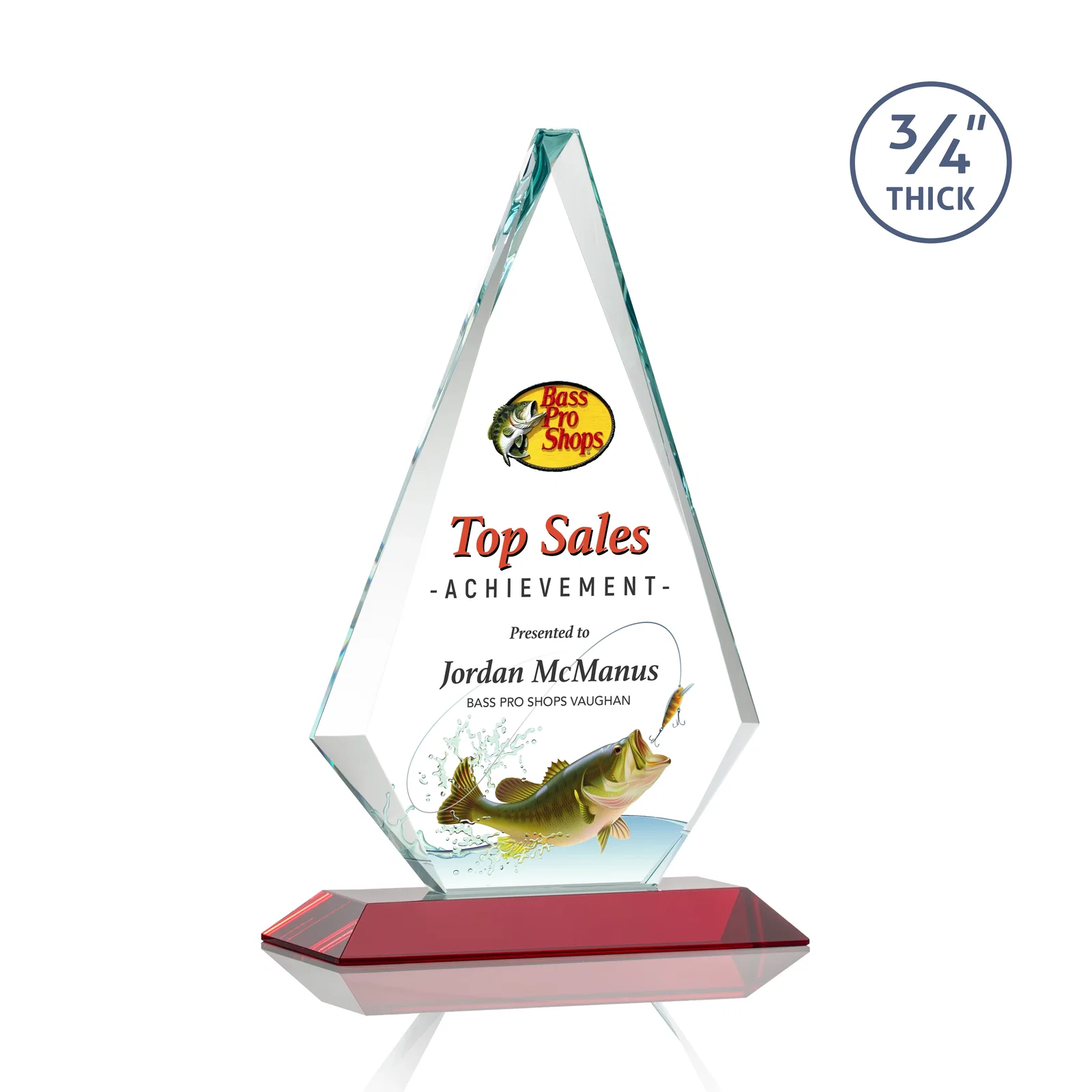 Custom engraved Starfire Crystal Diamond Award With Etch and VividPrint Accent for safety achievement programs