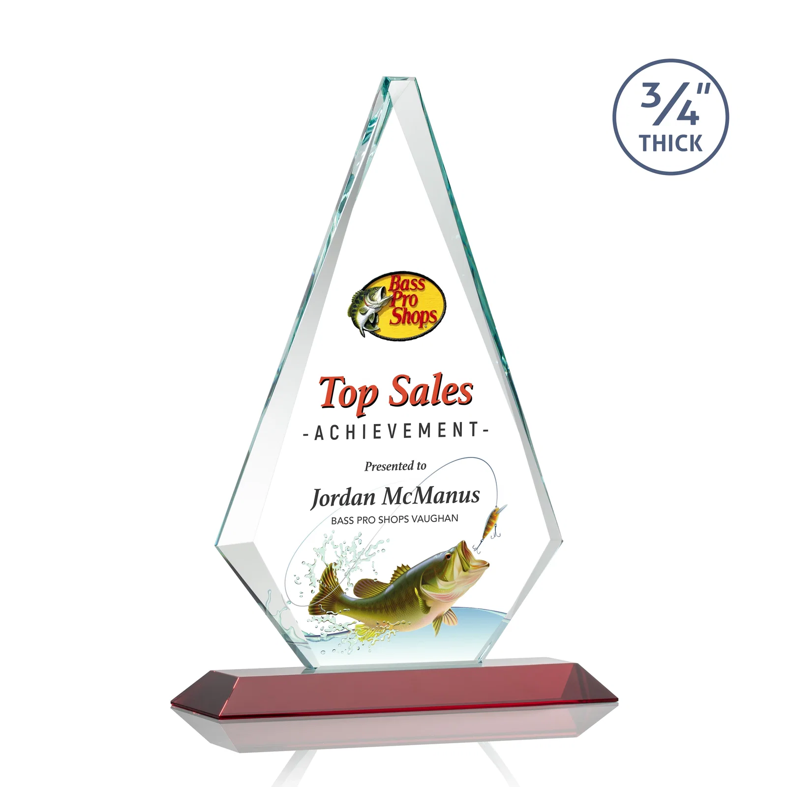 Custom engraved Starfire Crystal Diamond Award With Etch and VividPrint Accent for volunteer appreciation