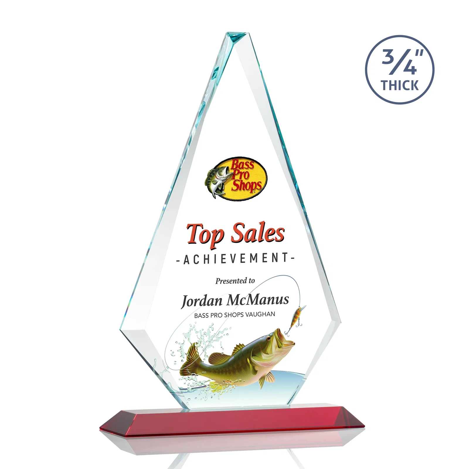 Custom engraved Starfire Crystal Diamond Award With Etch and VividPrint Accent for dealer and partner awards