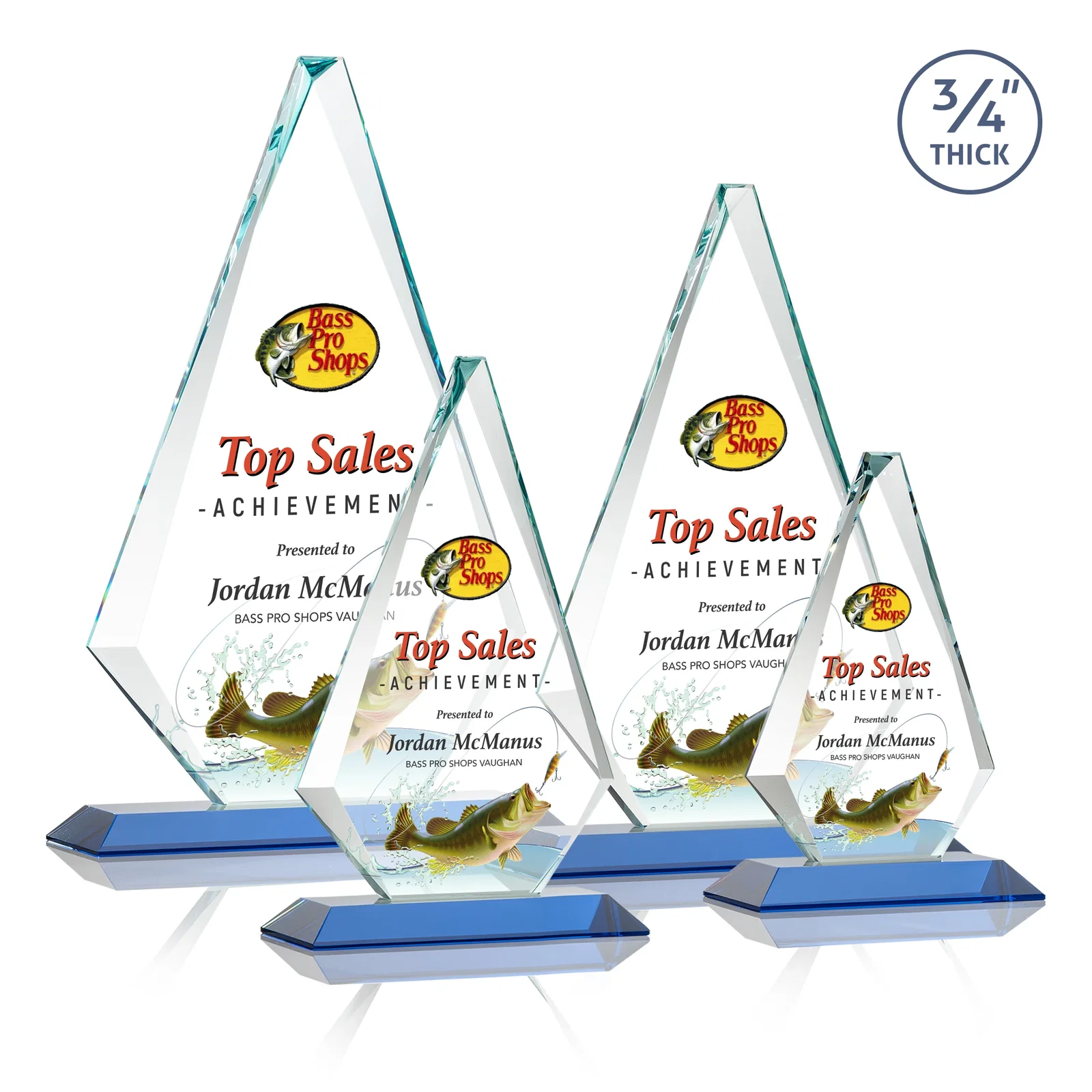 Custom engraved Starfire Crystal Diamond Award With Etch and VividPrint Accent for company anniversary events