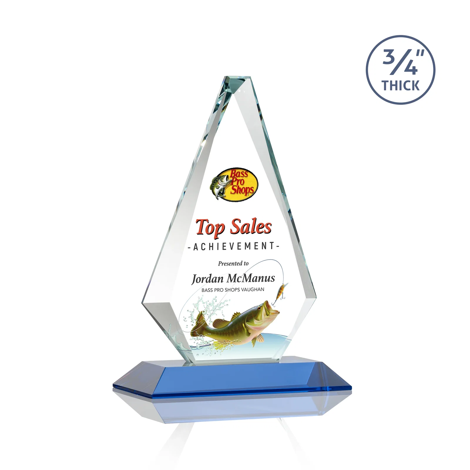 Custom Starfire Crystal Diamond Award With Etch and VividPrint Accent, with your logo for employee recognition