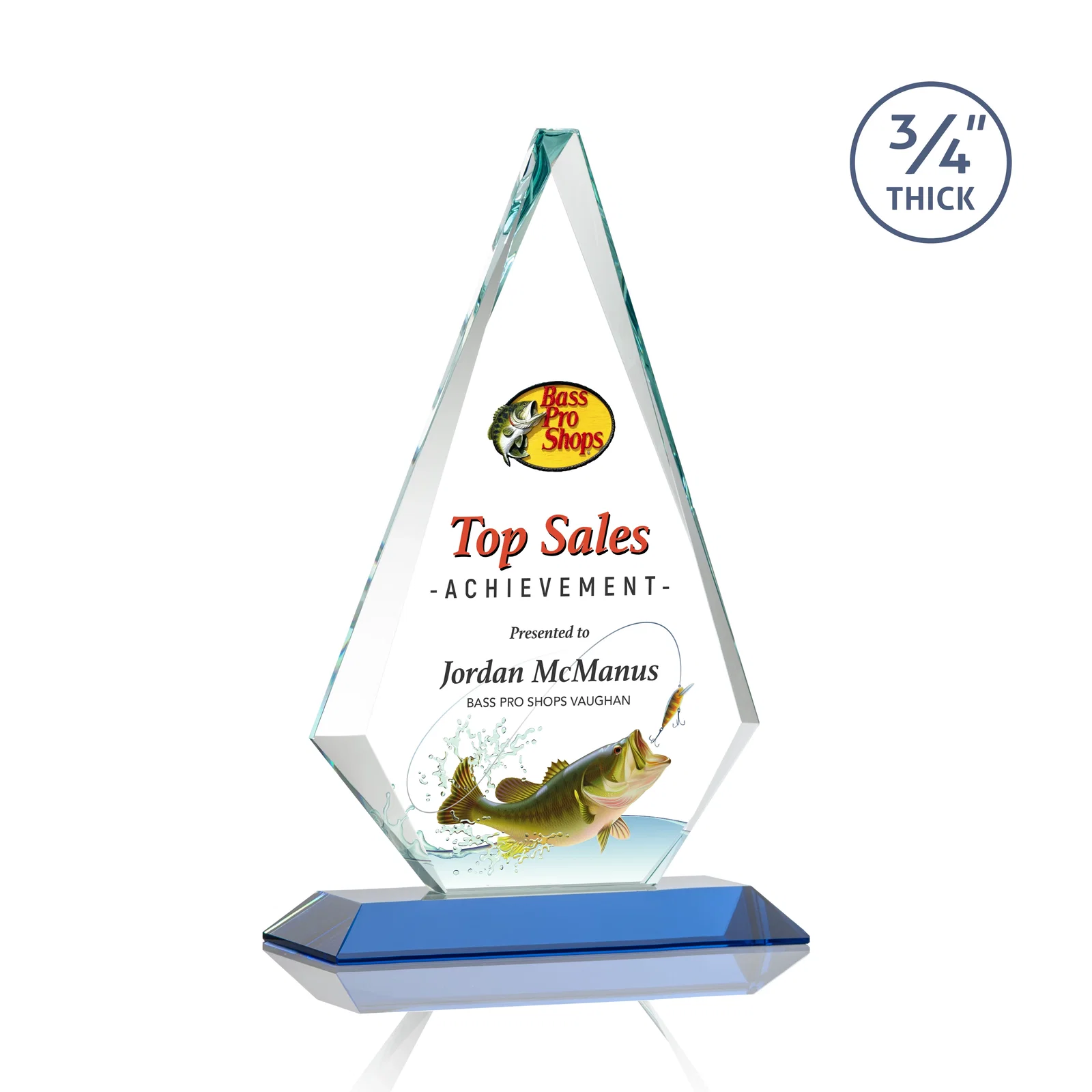 Custom Starfire Crystal Diamond Award With Etch and VividPrint Accent, with your logo for corporate award ceremonies