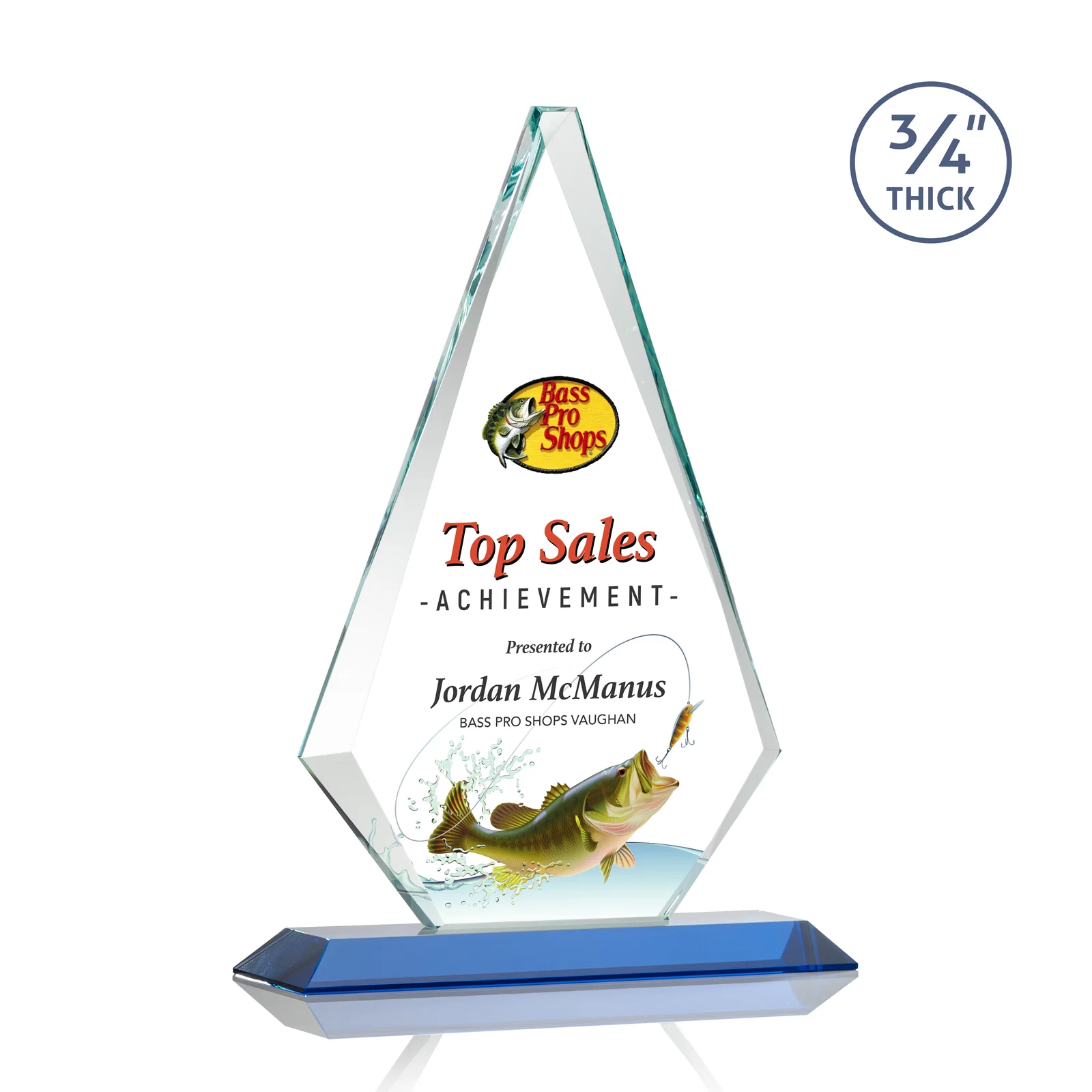 Custom Starfire Crystal Diamond Award With Etch and VividPrint Accent, with your logo for service anniversary gifts
