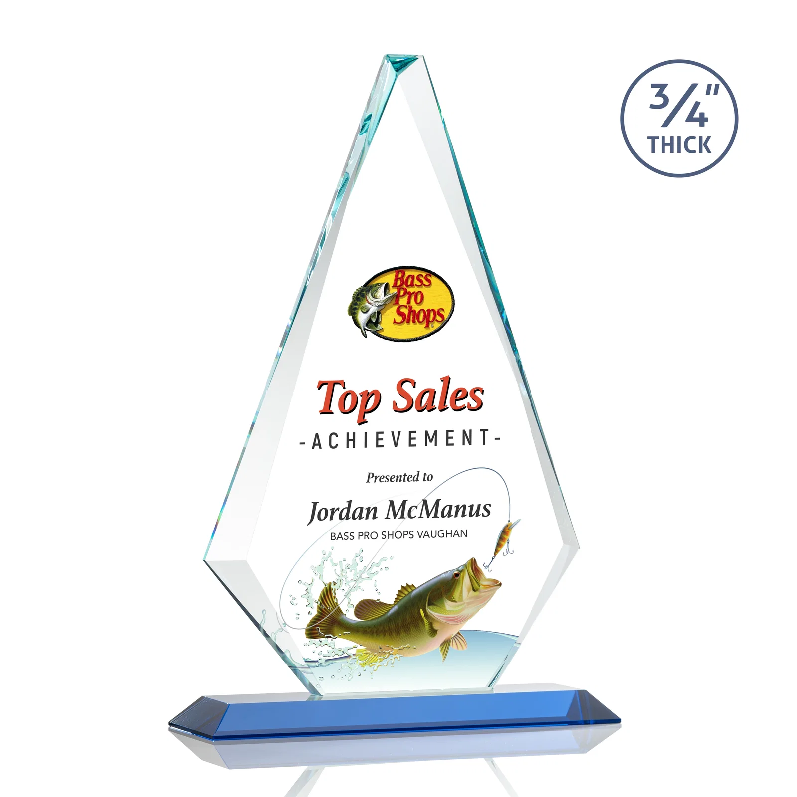 Custom Starfire Crystal Diamond Award With Etch and VividPrint Accent, with your logo for sales achievement awards