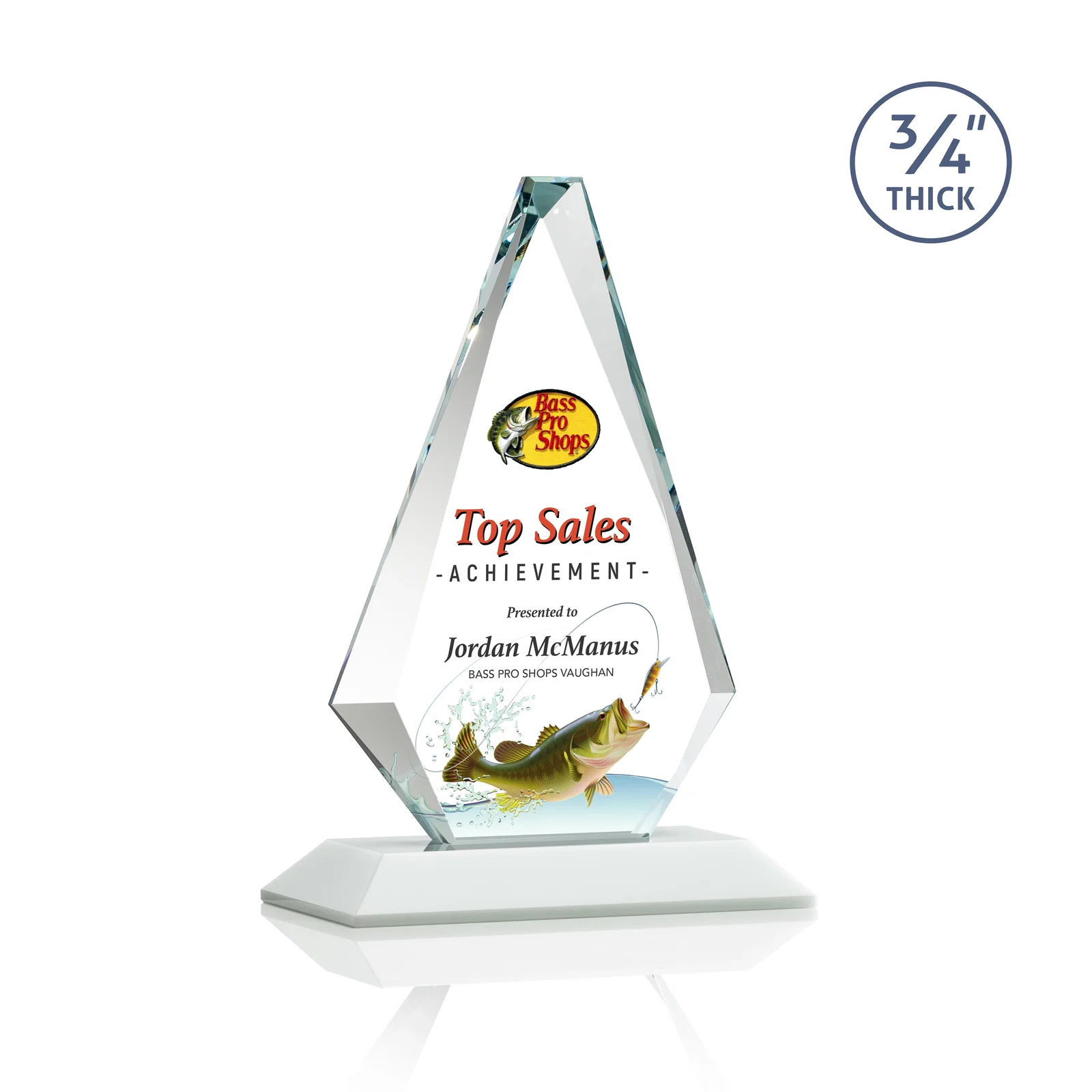 Custom Starfire Crystal Diamond Award With Etch and VividPrint Accent, with your logo for team milestone celebrations