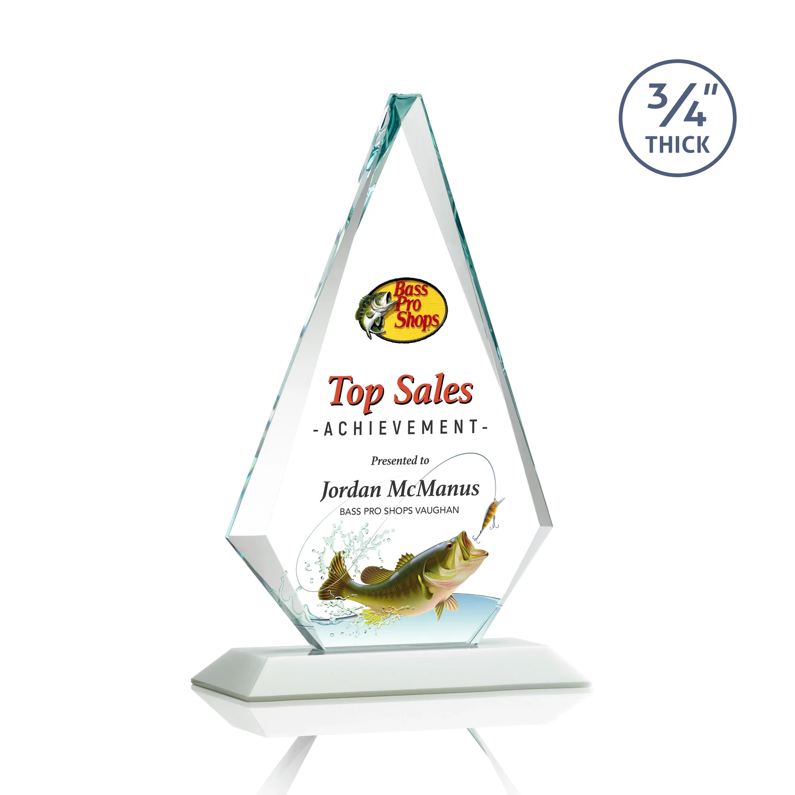 Custom Starfire Crystal Diamond Award With Etch and VividPrint Accent, with your logo for donor appreciation