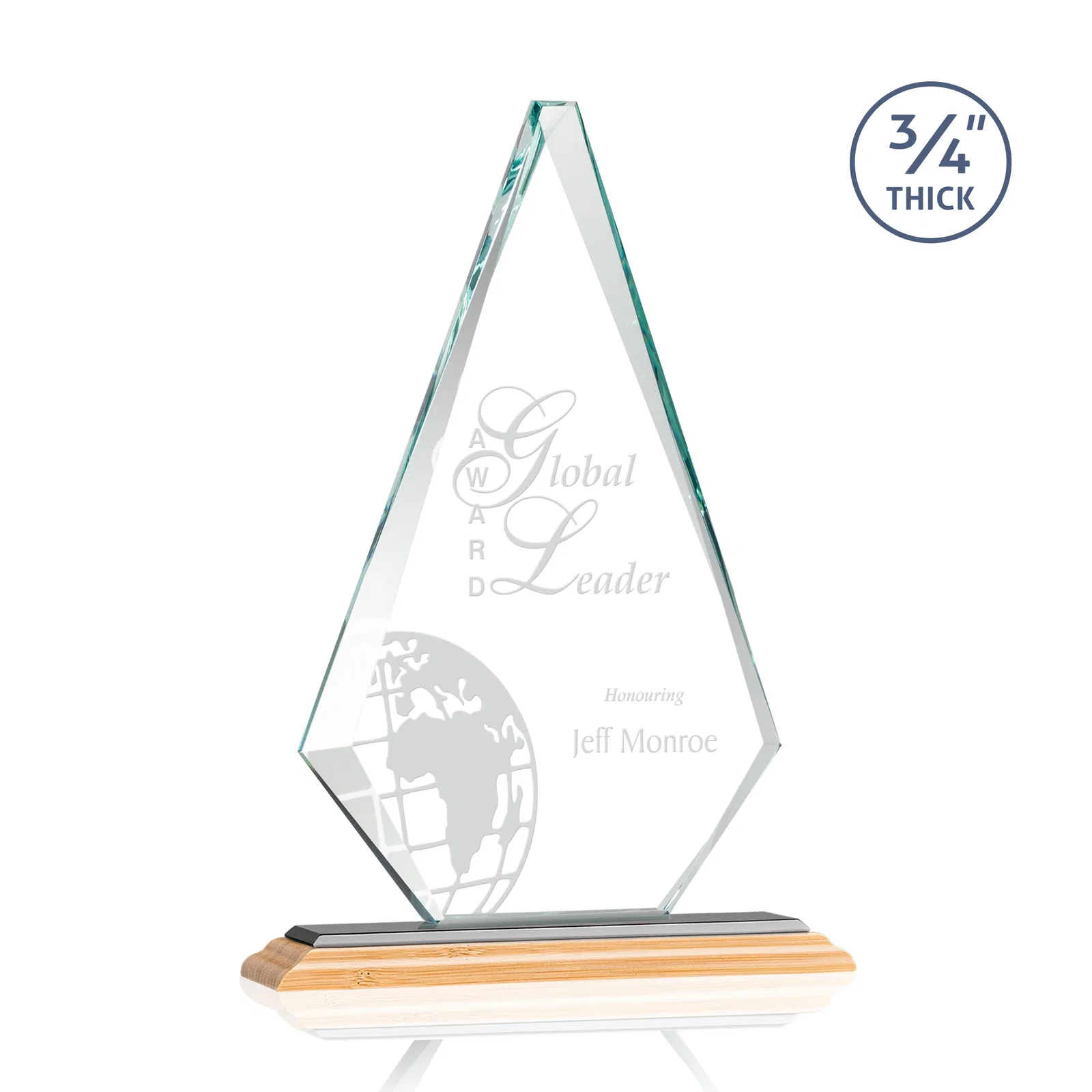 Personalized Starfire Crystal Diamond Award With Etch and VividPrint Accent, with your logo for employee recognition