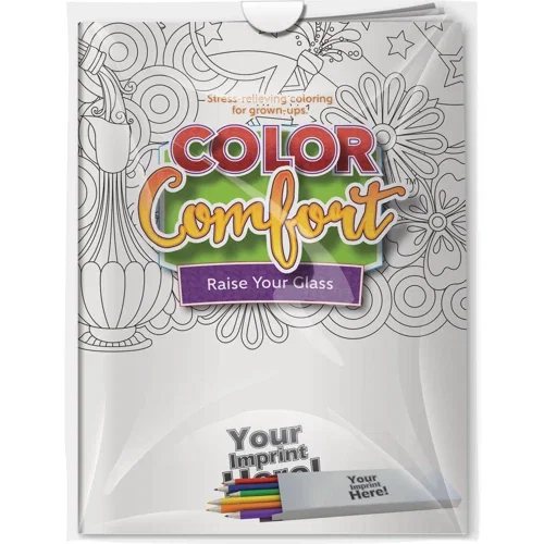 Wine Adult Coloring Book and Colored Pencils Combo Pack, Raise Your Glass theme, front view