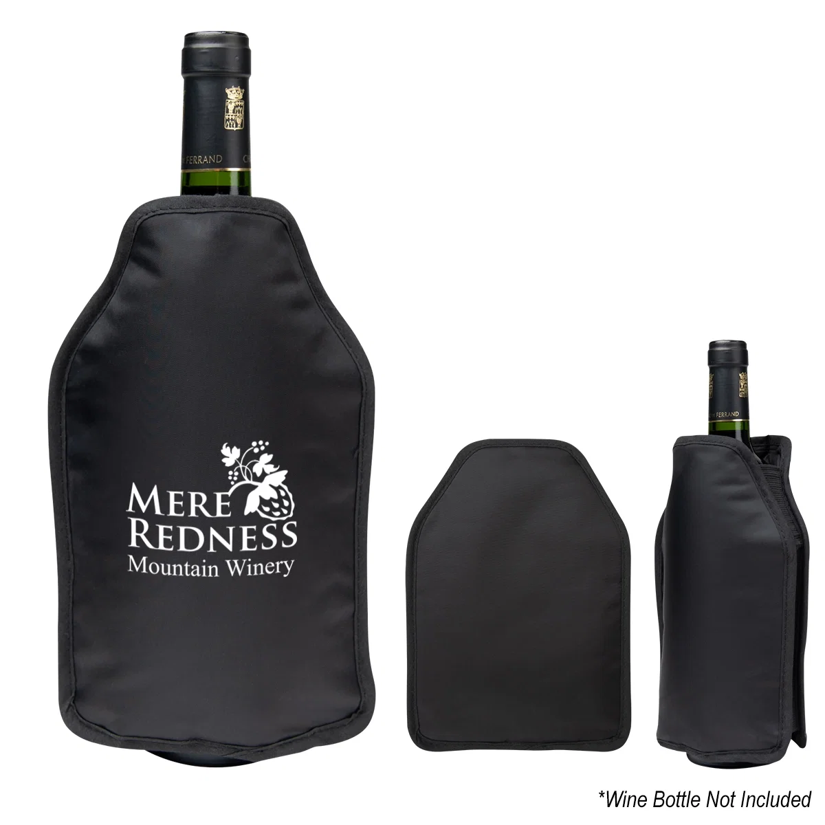 Insulated wine bottle cooler shown upright in black