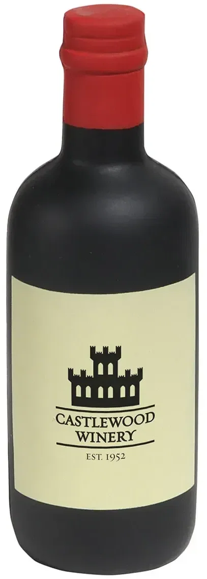 Wine bottle custom stress reliever, branded promotional squeeze toy for winery logo giveaways