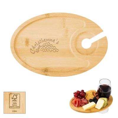 Stemware held in the cutout while snacks sit alongside