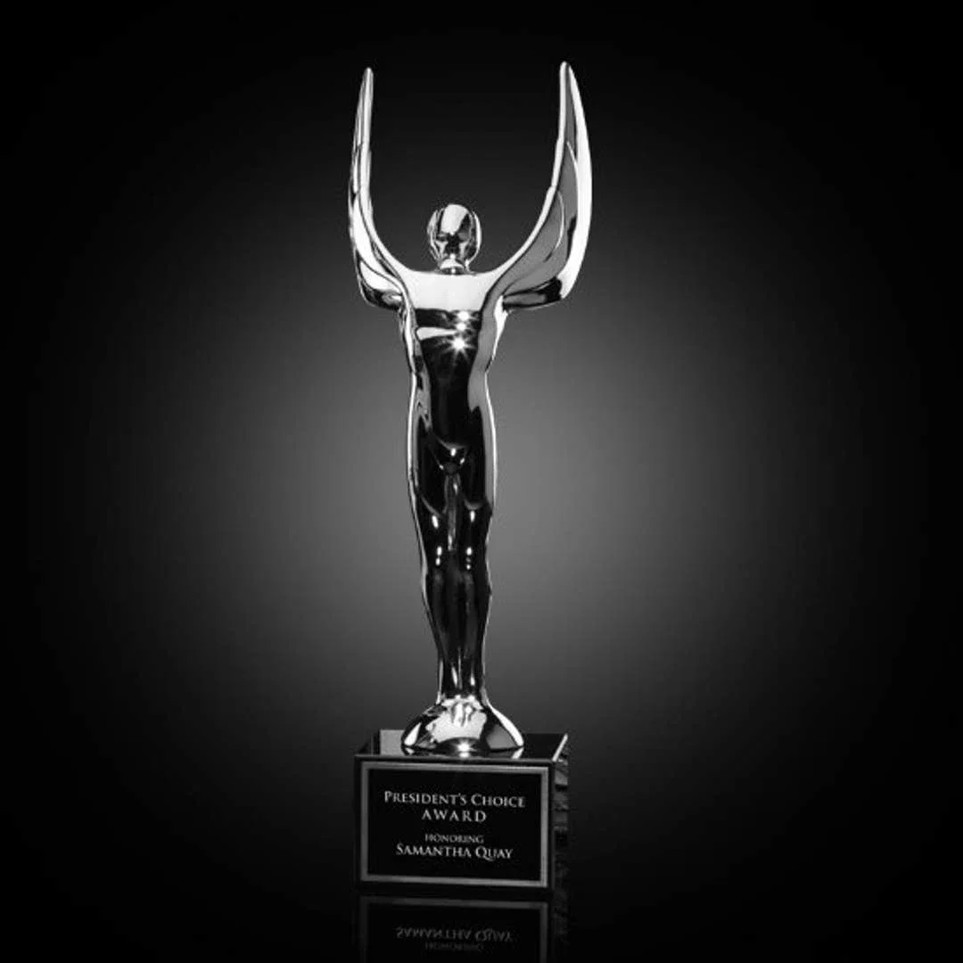 Custom Cast Metal Winged Achievement Figure Award for corporate award ceremonies