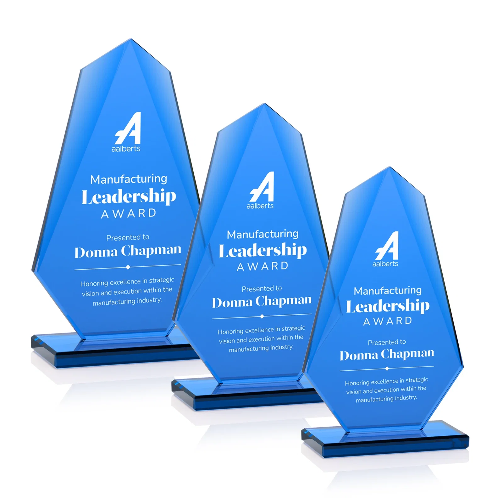 Custom All-Blue Starfire Crystal Award with Tapered Bevel Edge, awards for employee recognition