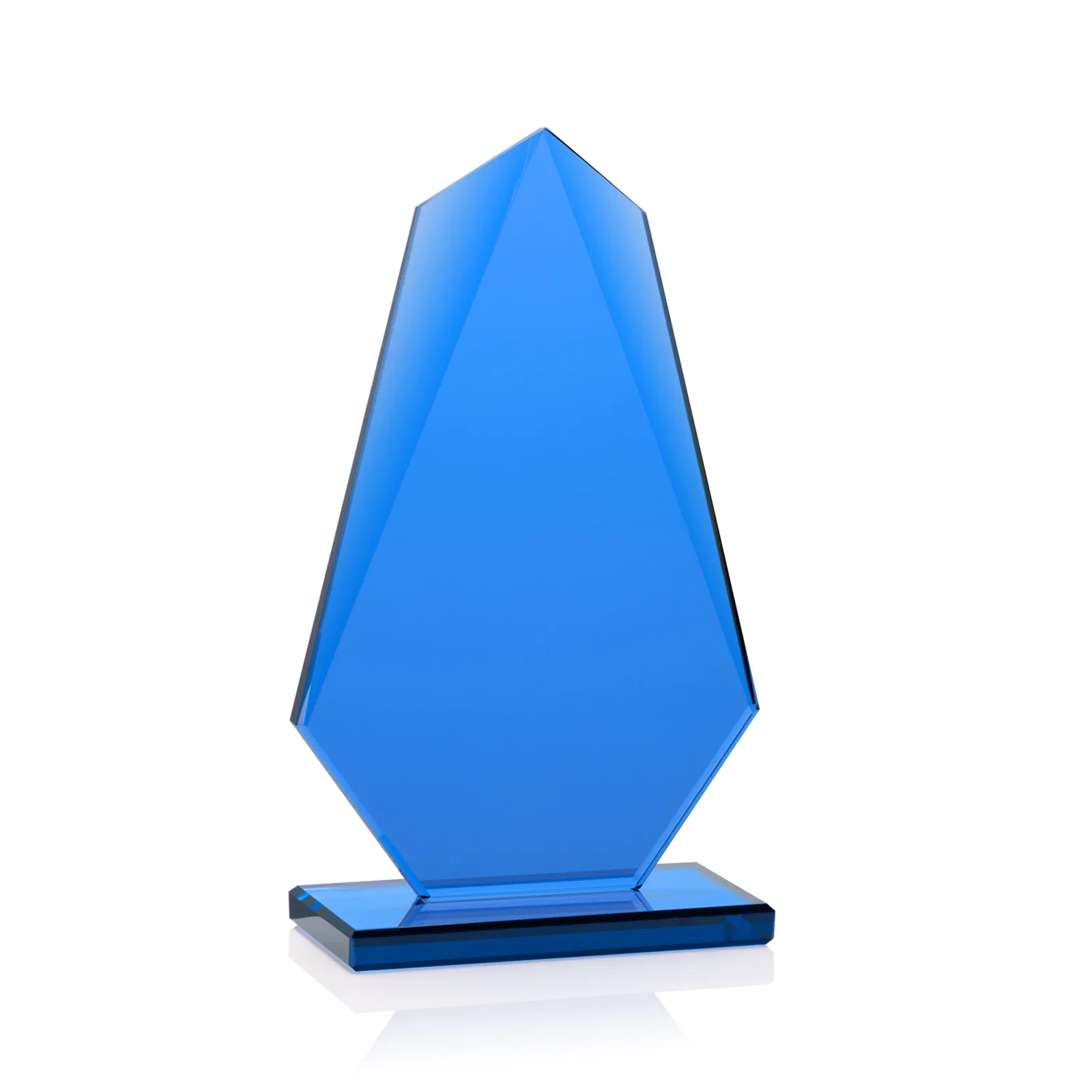 Custom All-Blue Starfire Crystal Award with Tapered Bevel Edge, awards for dealer and partner awards