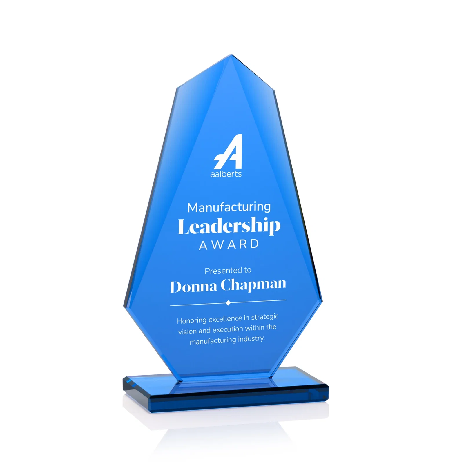 Custom All-Blue Starfire Crystal Award with Tapered Bevel Edge, awards for corporate award ceremonies