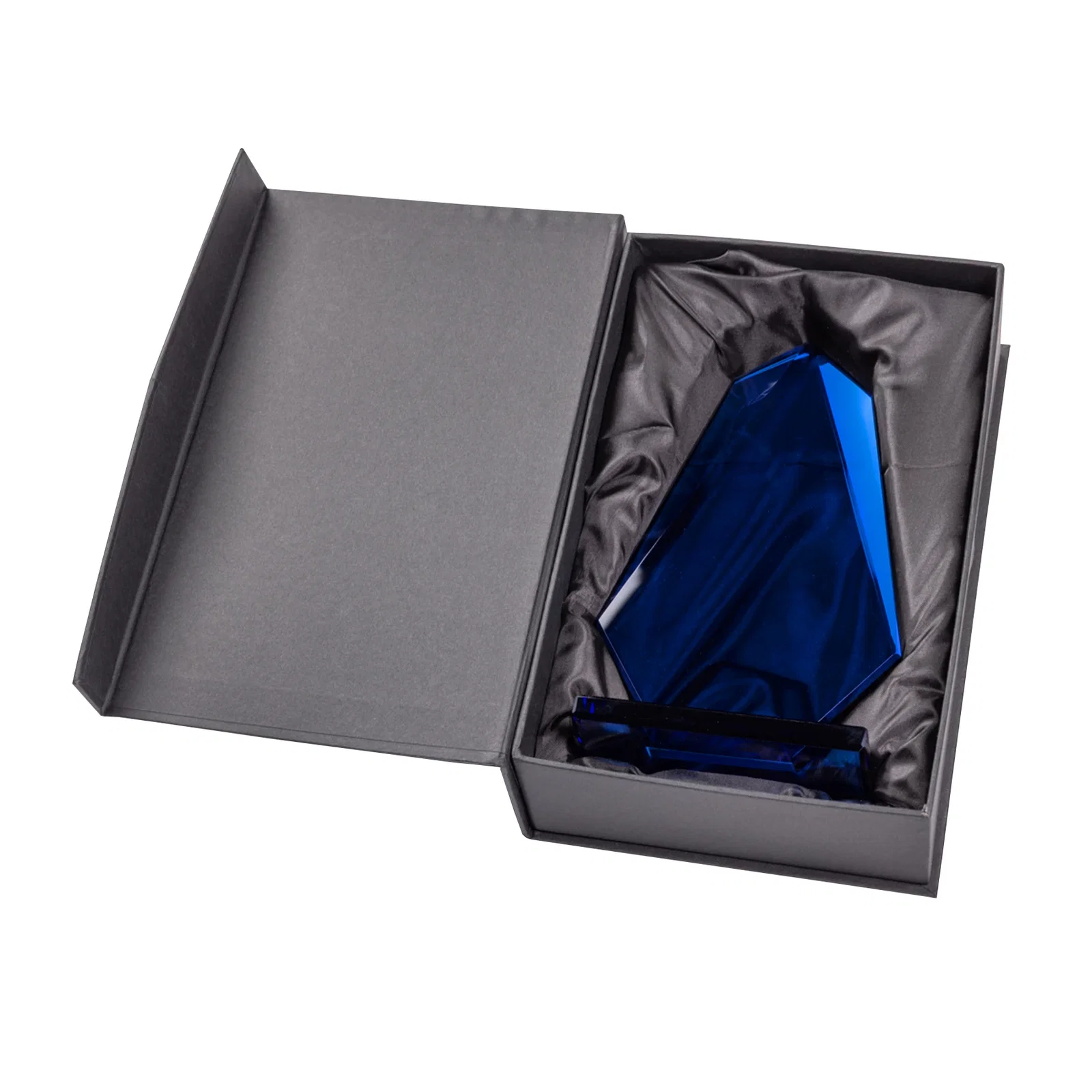 Custom All-Blue Starfire Crystal Award with Tapered Bevel Edge, awards for retirement presentations
