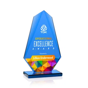 All-Blue Starfire Crystal Award with Tapered Bevel Edge
