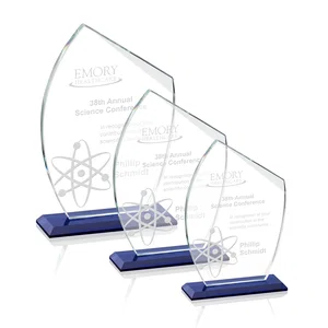Starfire Crystal Award With Slanted Top on Sapphire Base