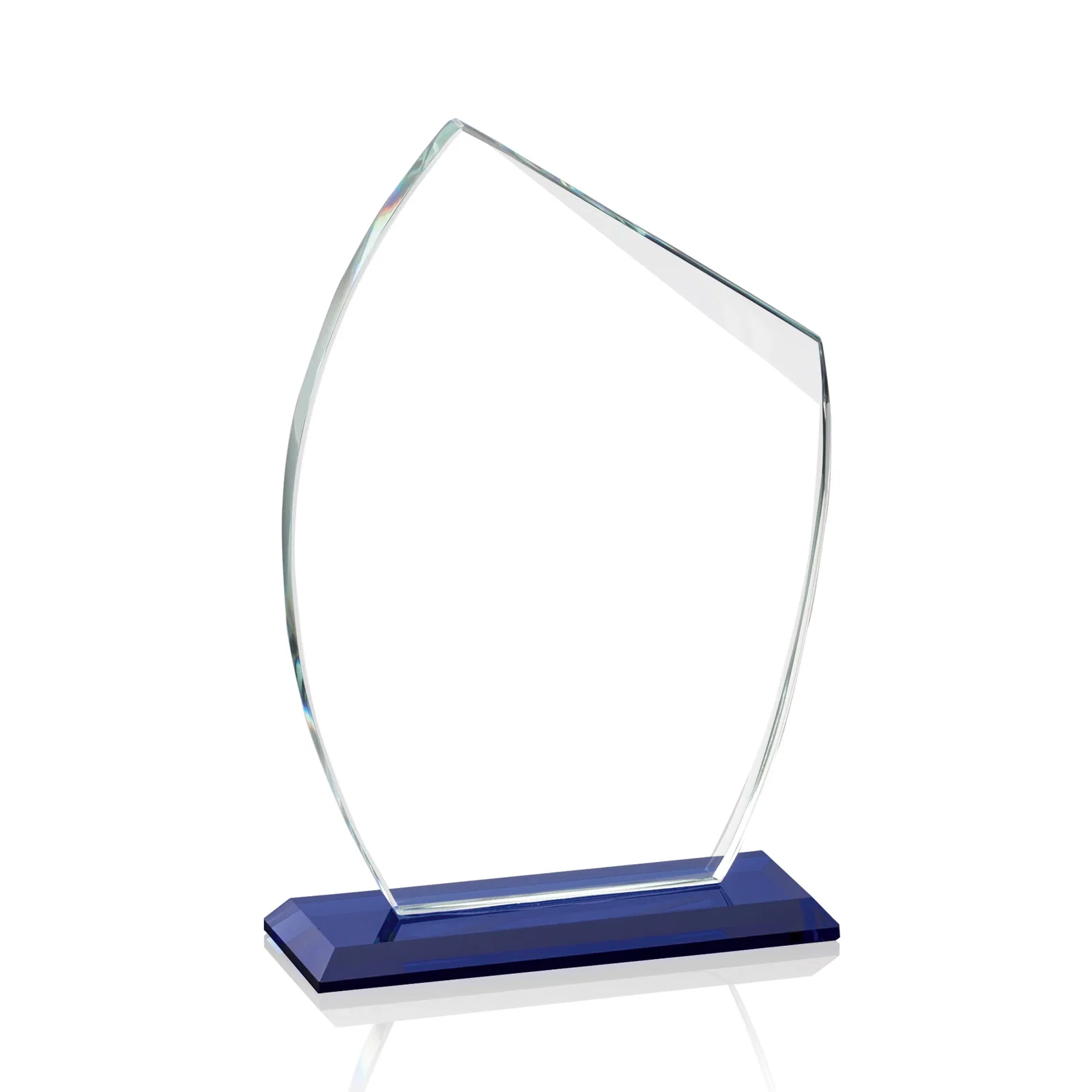 Custom Starfire Crystal Award With Slanted Top on Sapphire Base, awards for volunteer appreciation