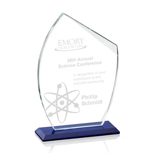 Starfire Crystal Award With Slanted Top on Sapphire Base