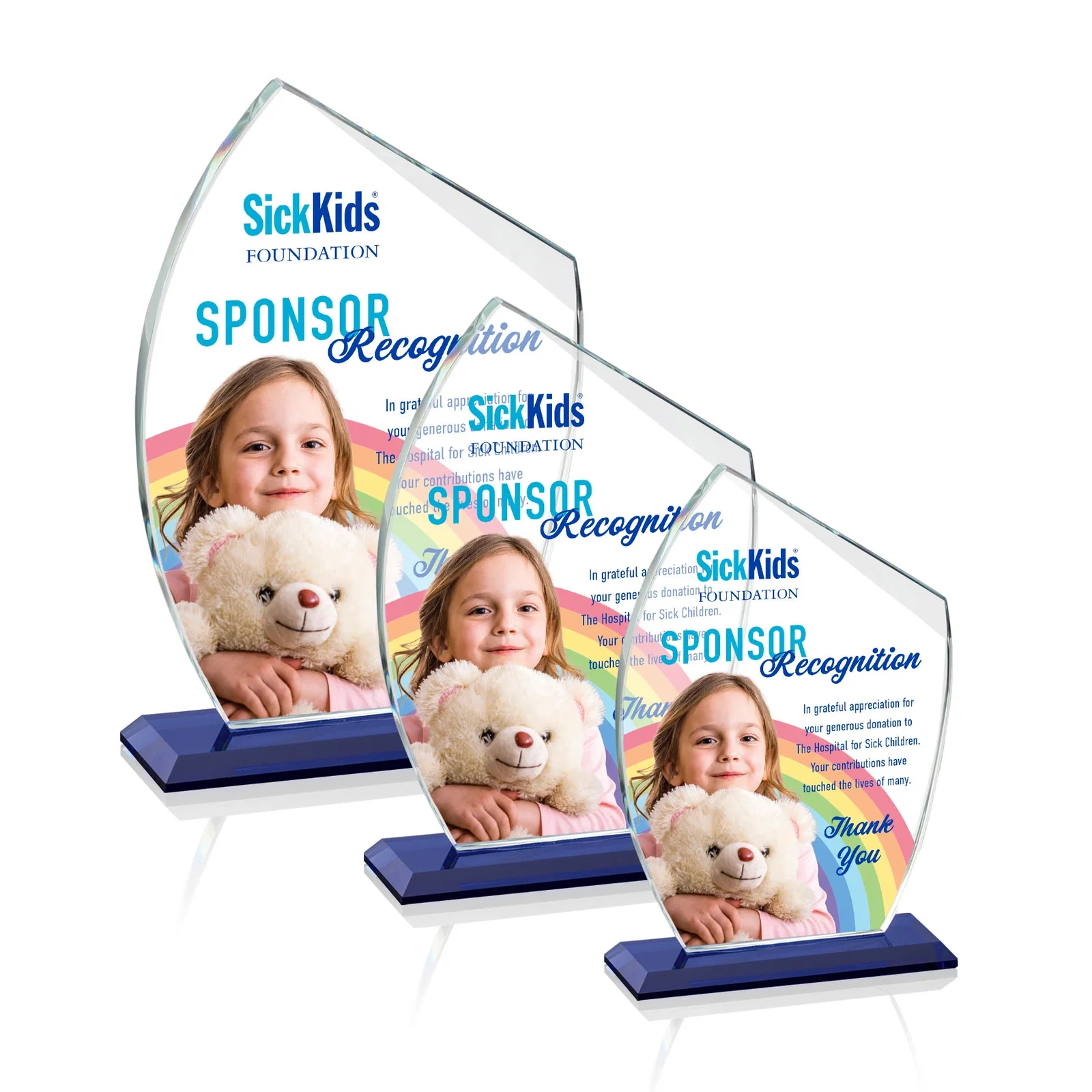 Custom Starfire Crystal Award With Slanted Top on Sapphire Base, awards for retirement presentations