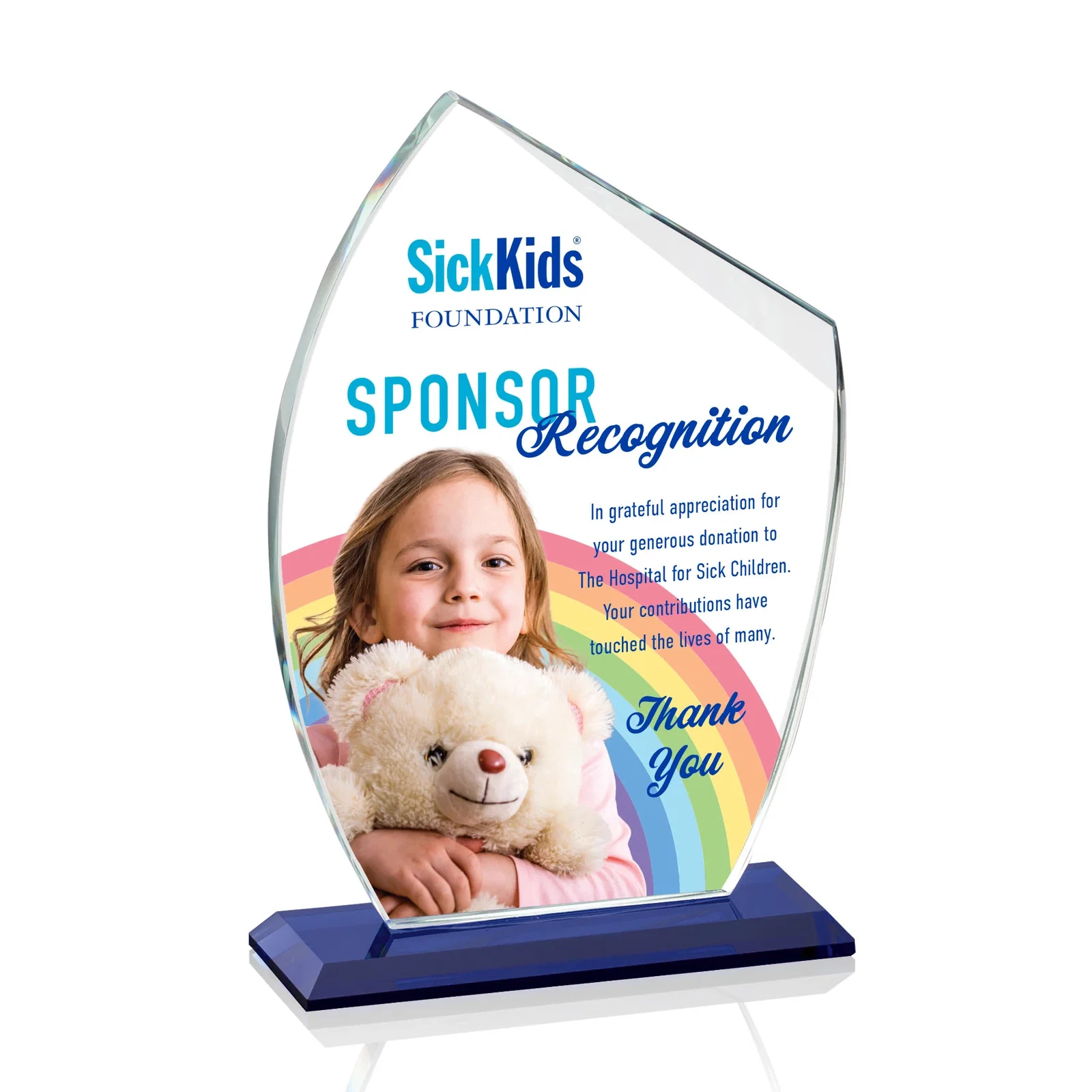 Custom Starfire Crystal Award With Slanted Top on Sapphire Base, awards for graduation ceremonies