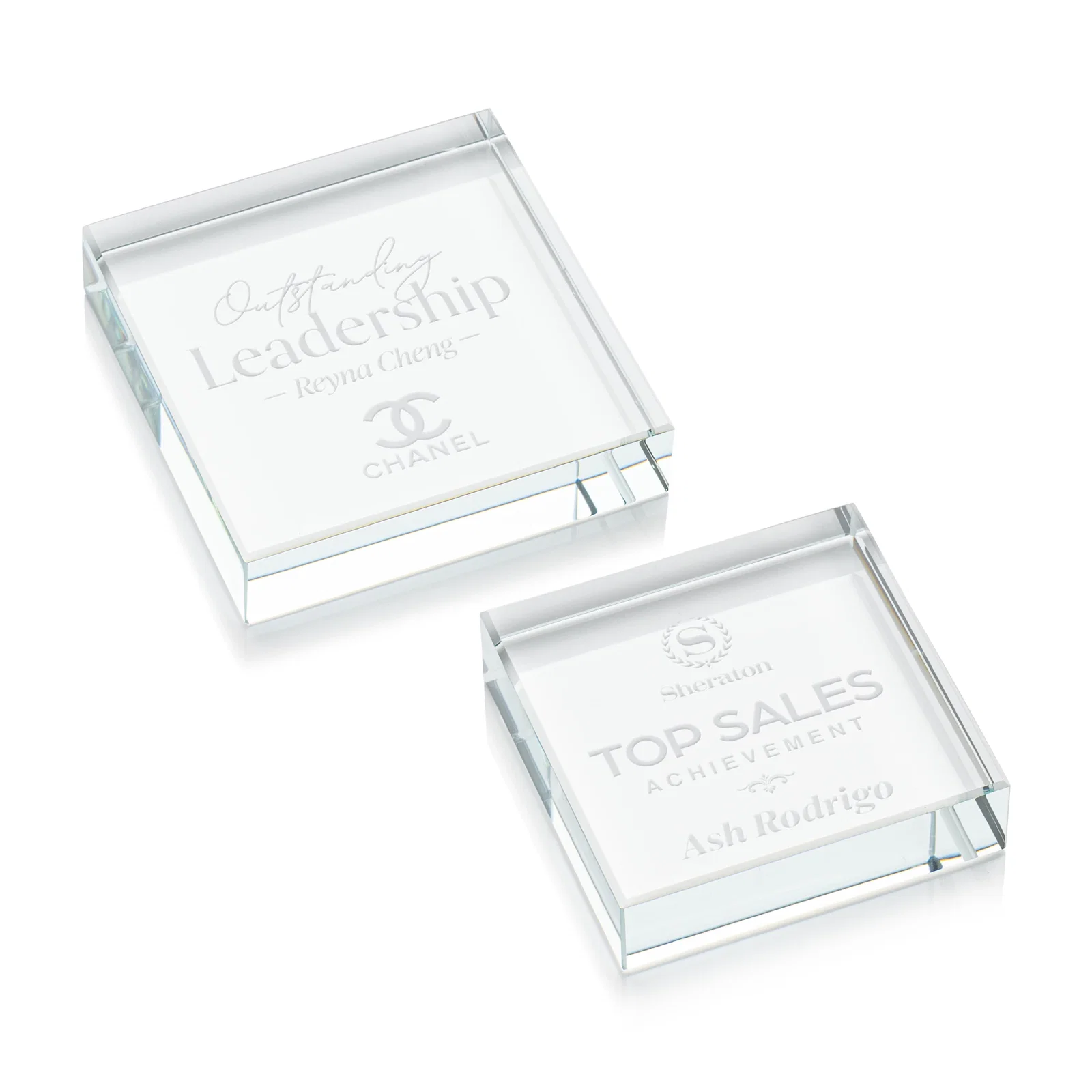 Custom Square Starfire Crystal Paperweight, 2.75" or 3.5" x 0.75", client appreciation gift for employee recognition
