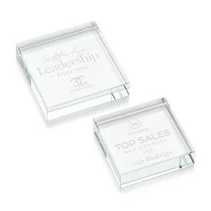 Square Starfire Crystal Paperweight, 2.75" or 3.5" x 0.75"