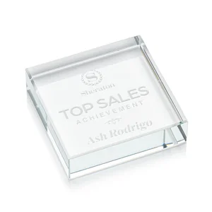 Square Starfire Crystal Paperweight, 2.75" or 3.5" x 0.75"