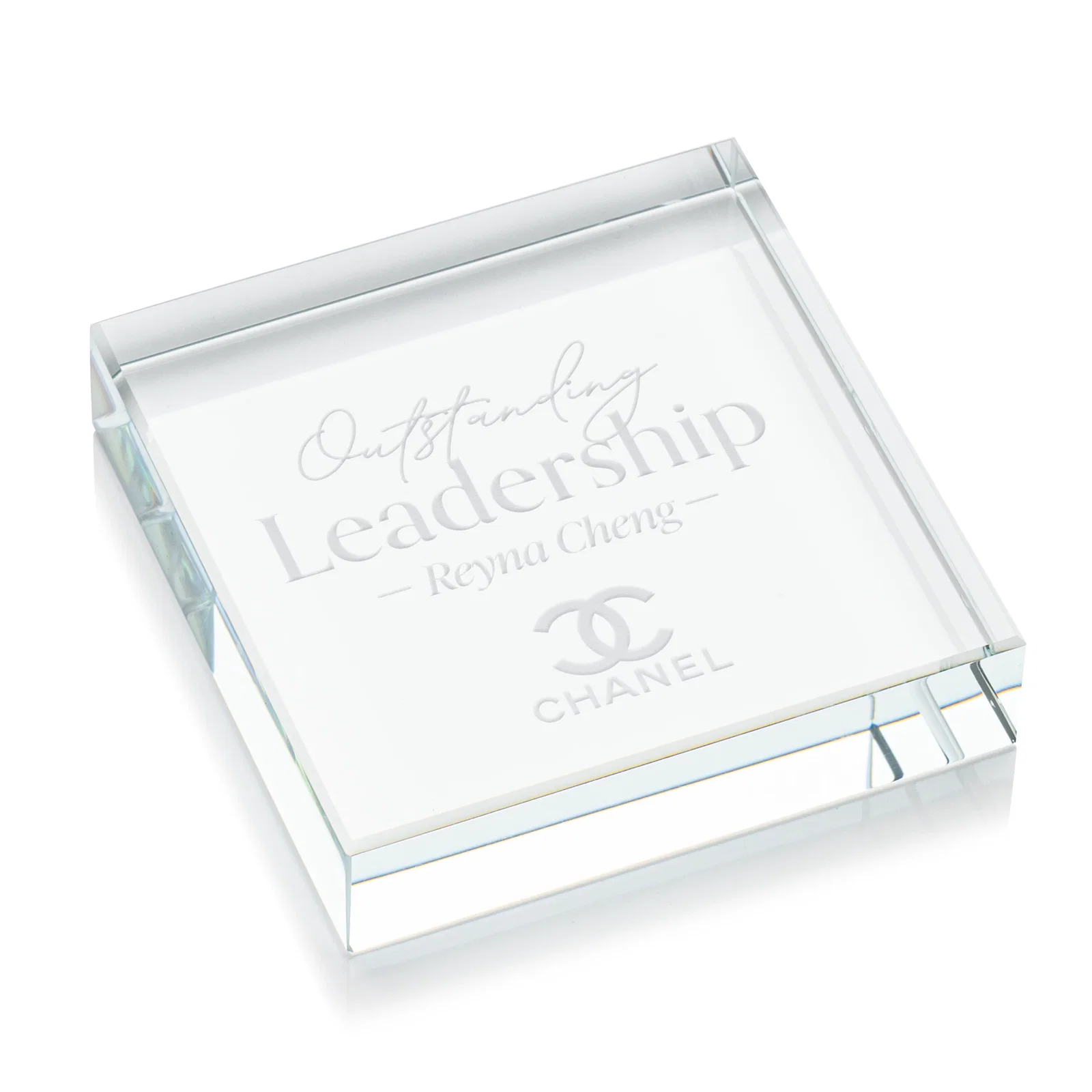 Custom Square Starfire Crystal Paperweight, 2.75" or 3.5" x 0.75", client appreciation gift for service anniversary gifts