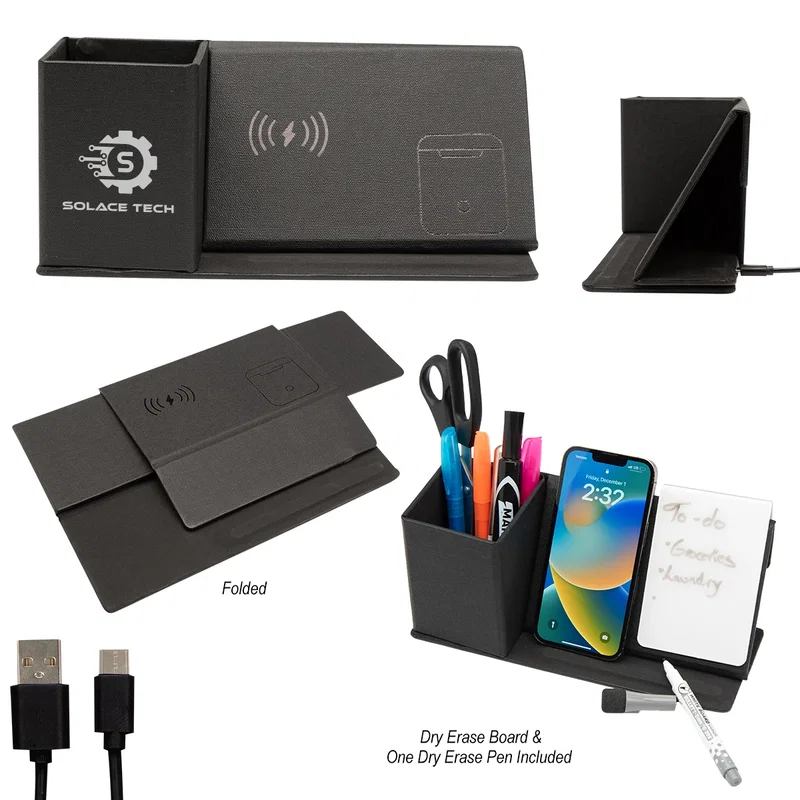 Slim desktop accessory seen from a raking angle